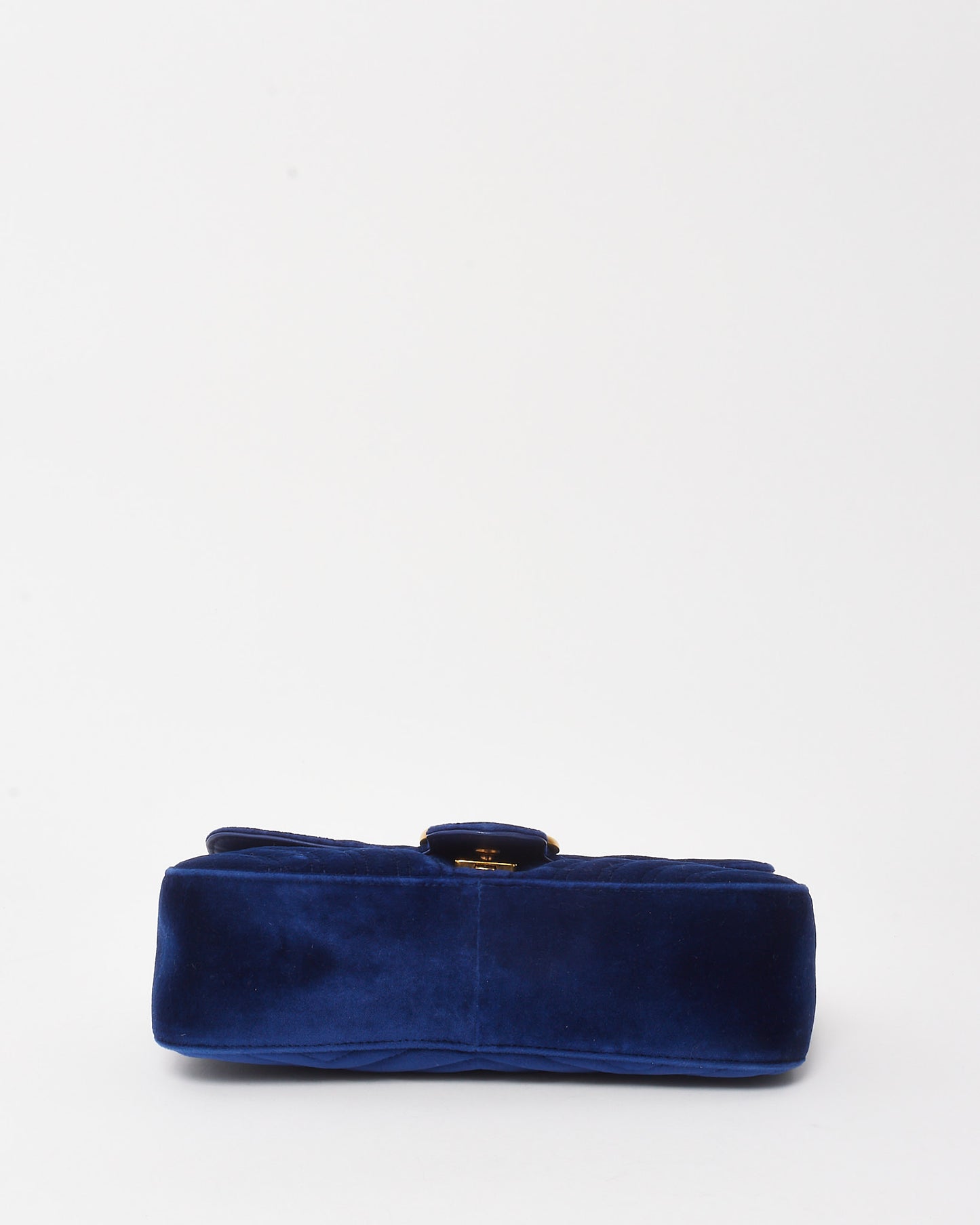 Gucci Blue Matelassé Velvet Small GG Marmont Shoulder Bag