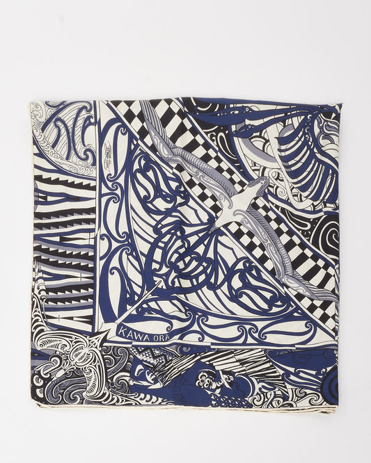 Hermès Blue/White/Navy/Multi Kawa Ora Carre 90 Silk Scarf