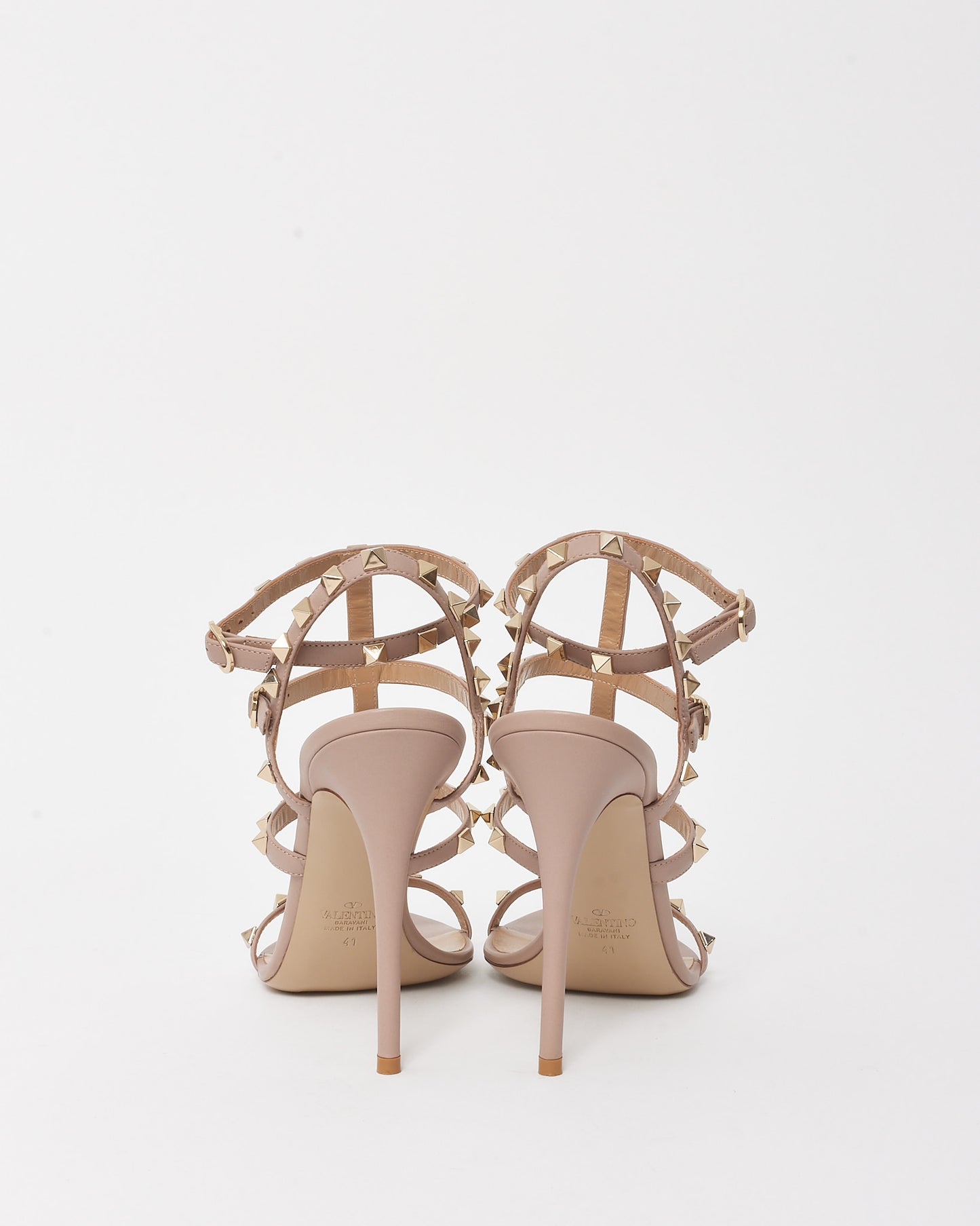 Valentino Nude Leather Rockstud Cage 110mm Ankle-Strap Sandals - 41