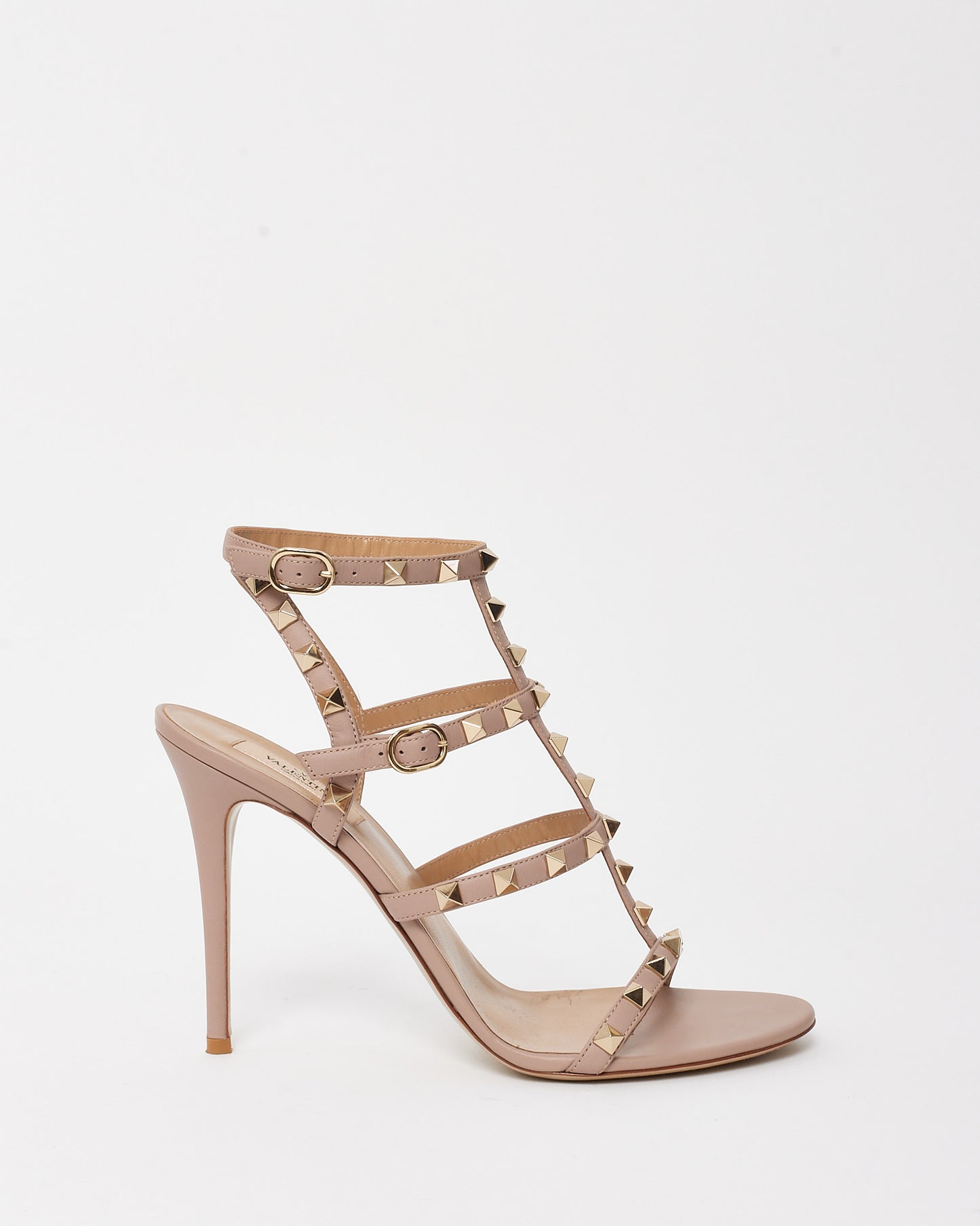 Valentino Nude Leather Rockstud Cage 110mm Ankle-Strap Sandals - 41