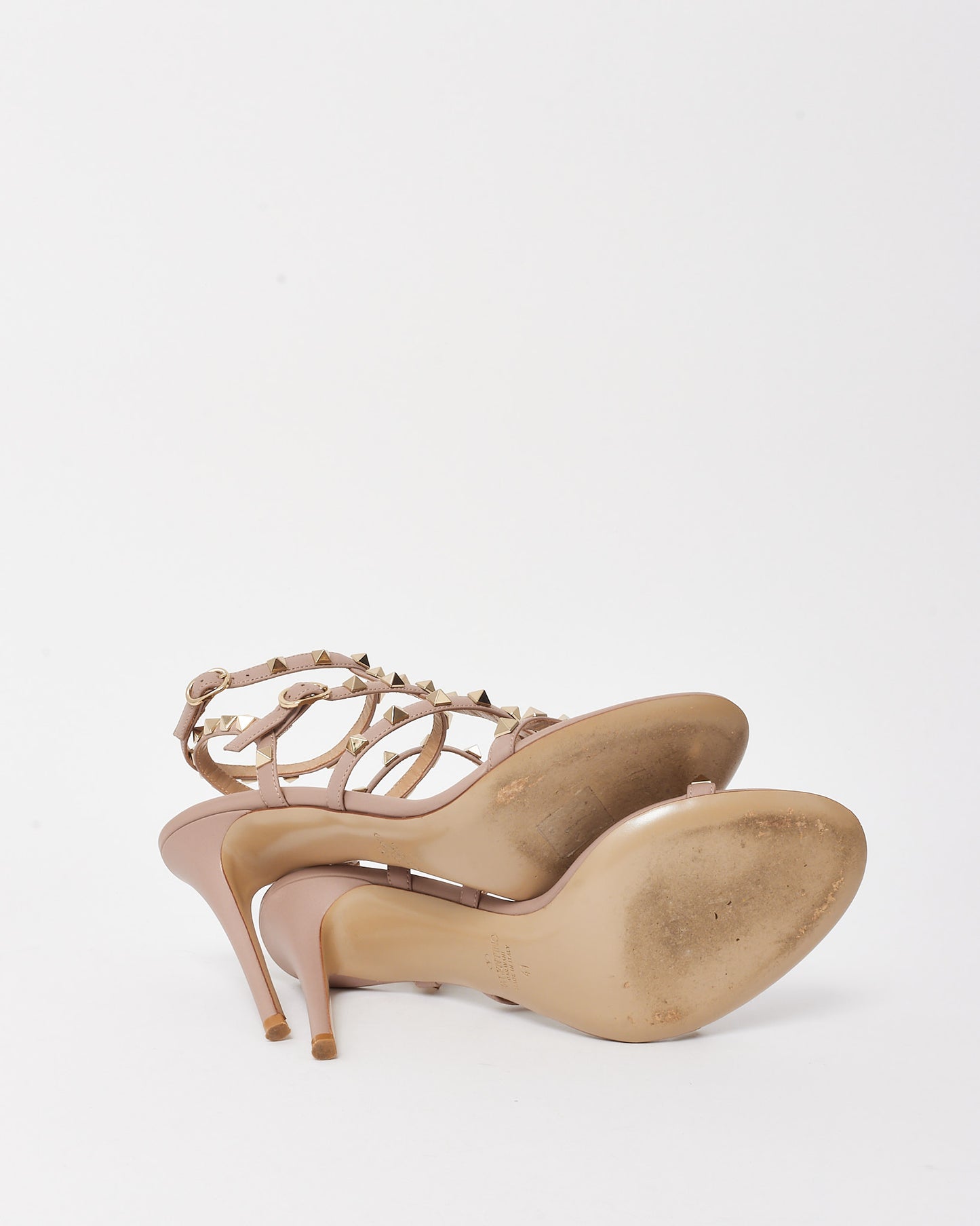 Valentino Nude Leather Rockstud Cage 110mm Ankle-Strap Sandals - 41