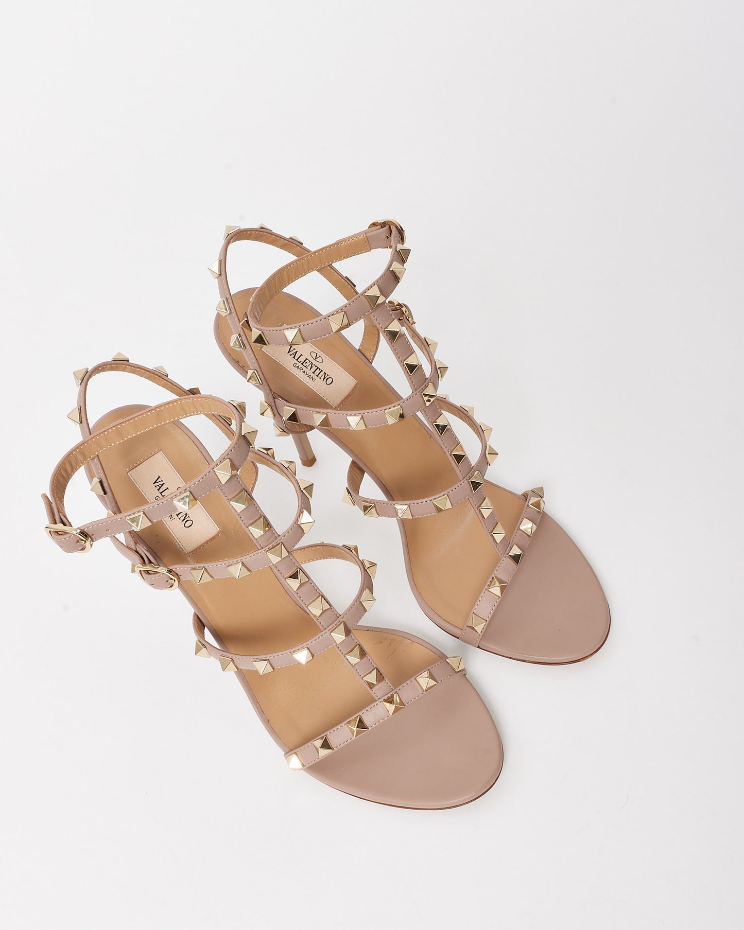 Valentino Nude Leather Rockstud Cage 110mm Ankle-Strap Sandals - 41