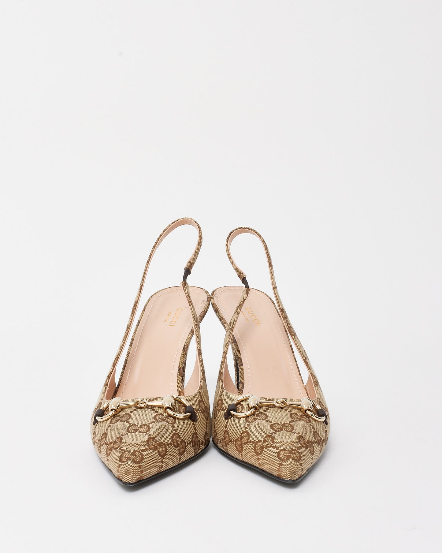 Gucci Beige and Ebony Original GG Canvas Horsebit Slingback Pumps - 41