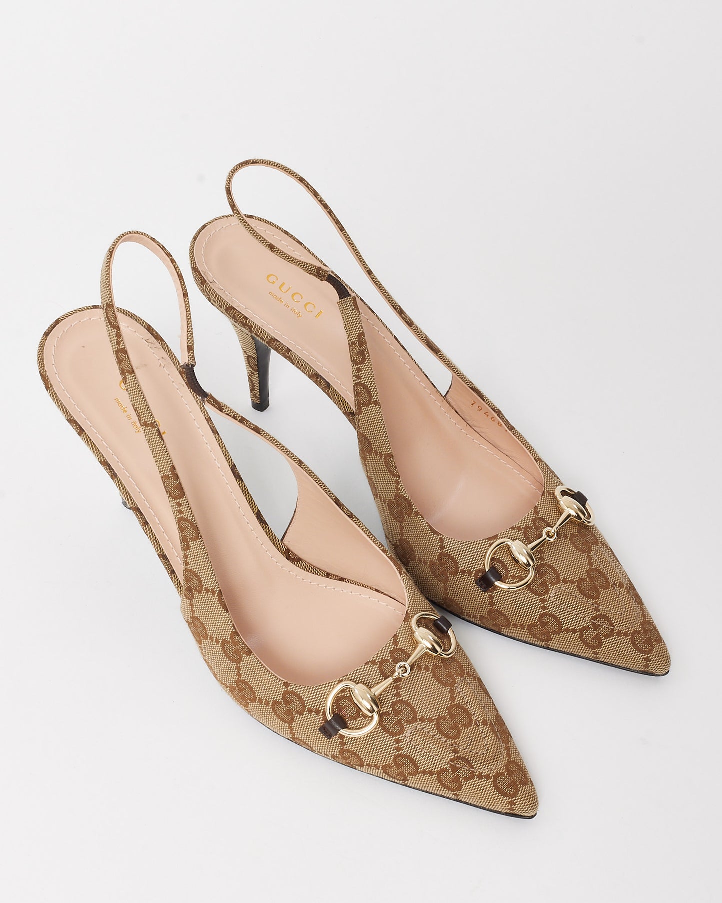 Gucci Beige and Ebony Original GG Canvas Horsebit Slingback Pumps - 41
