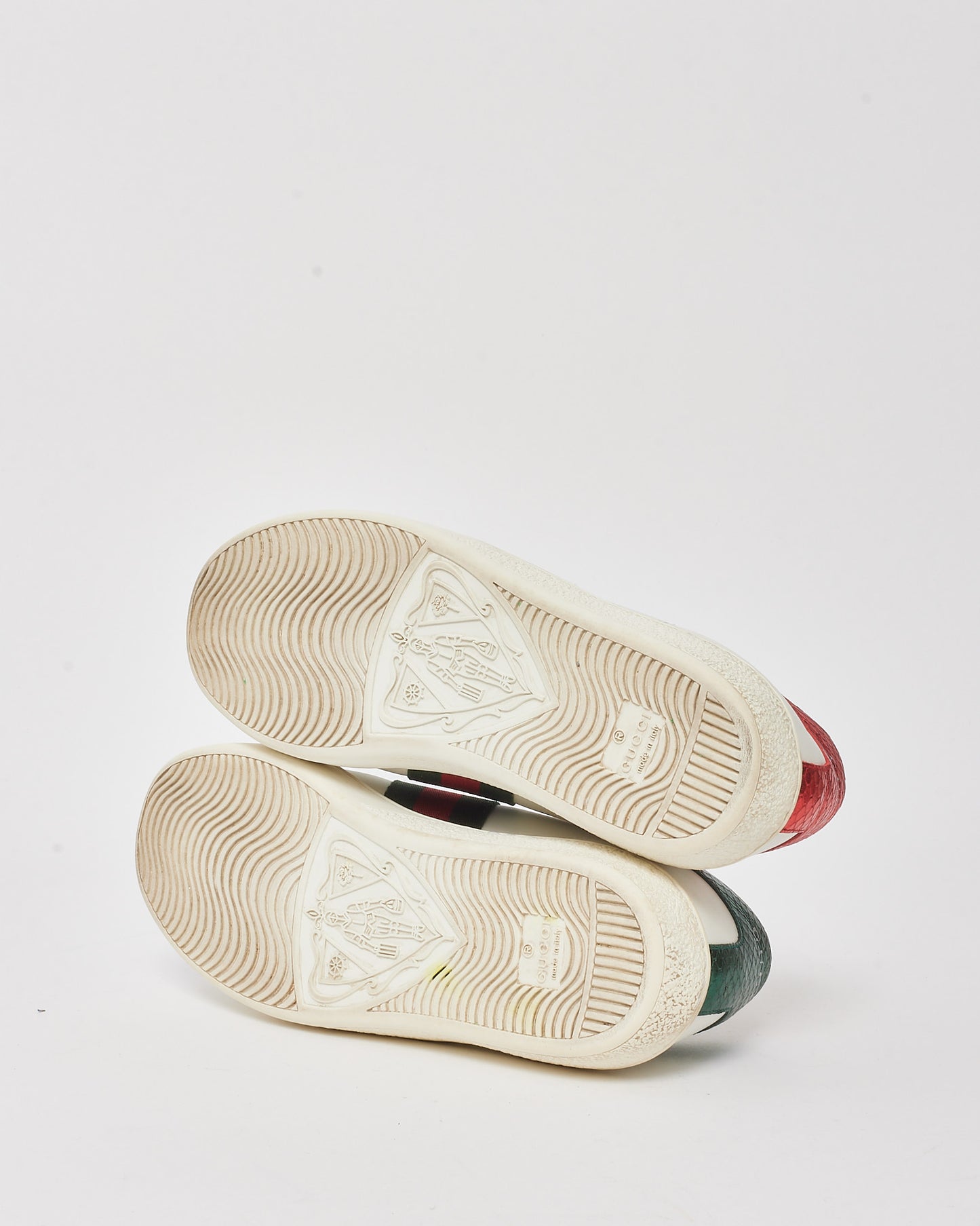 Gucci White Leather Green & Red Stripe Embroidered Bee Ace Sneakers - 36.5