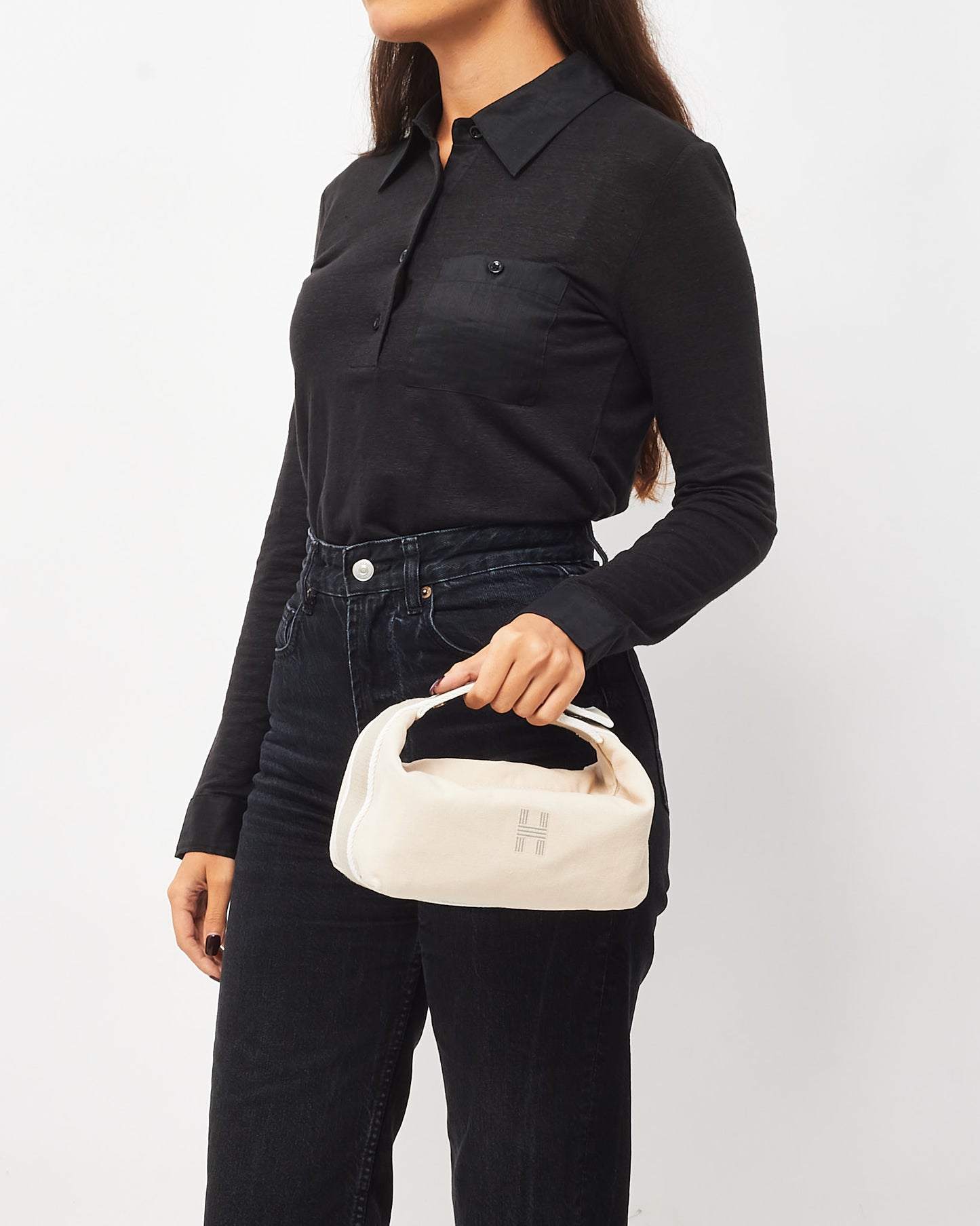 Hermès White Neutral Toile Canvas Small Bride À Brac Bag PM