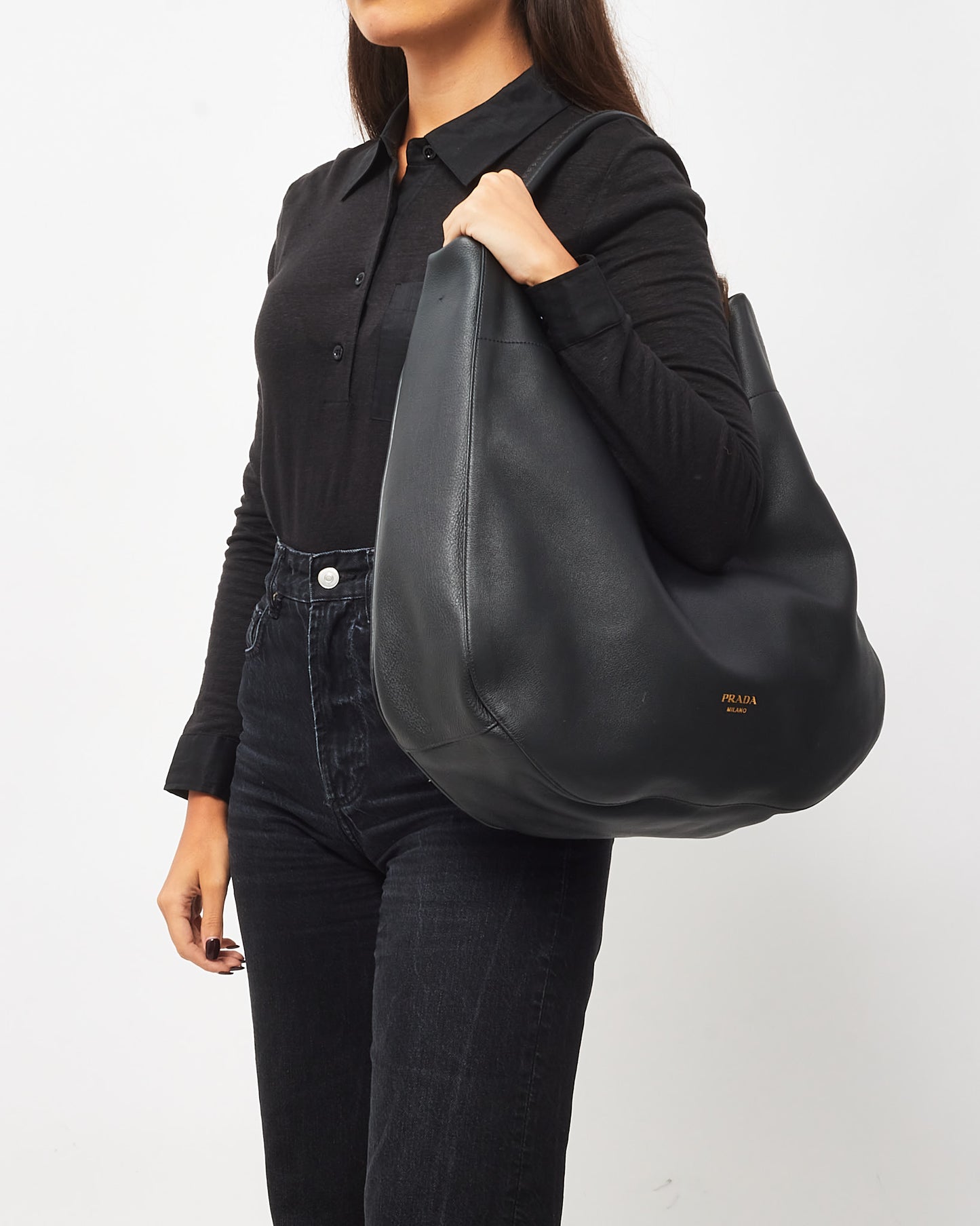 Prada Black Large Leather Shoulder Bag