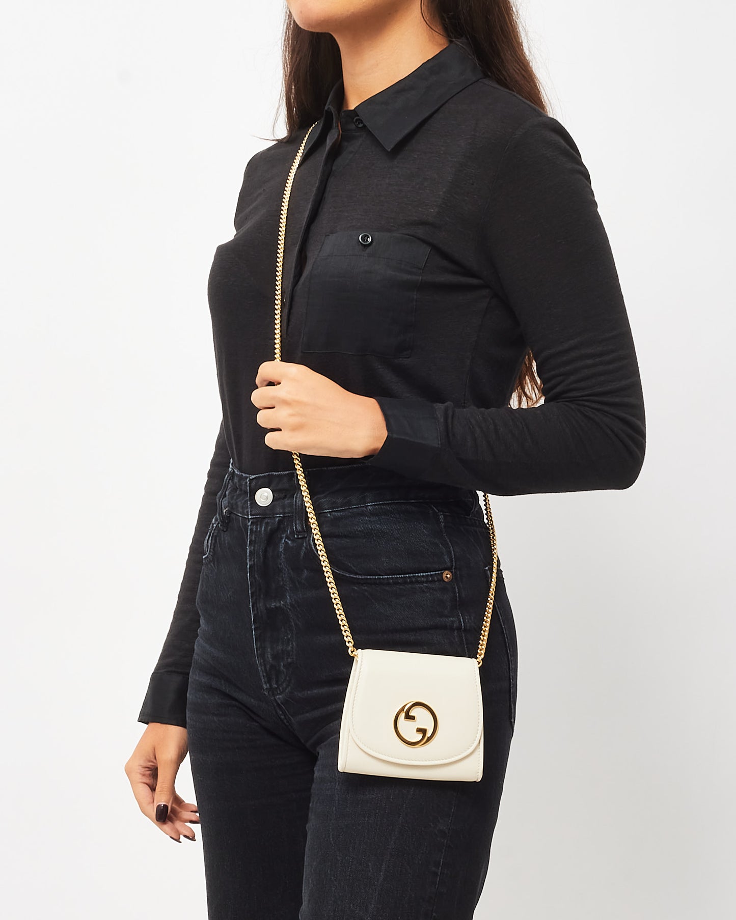 Gucci White Leather Interlocking G Blondie Mini Crossbody Bag