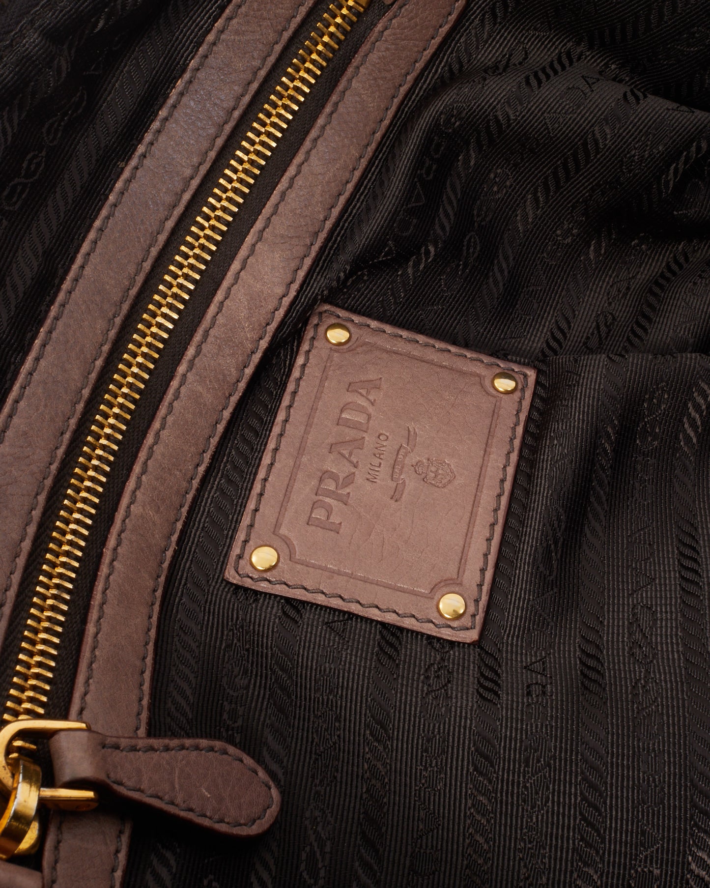 Prada Beige and Dark Blue Ombre Cervo Gold Detail Leather Top Handle Bowling Bag