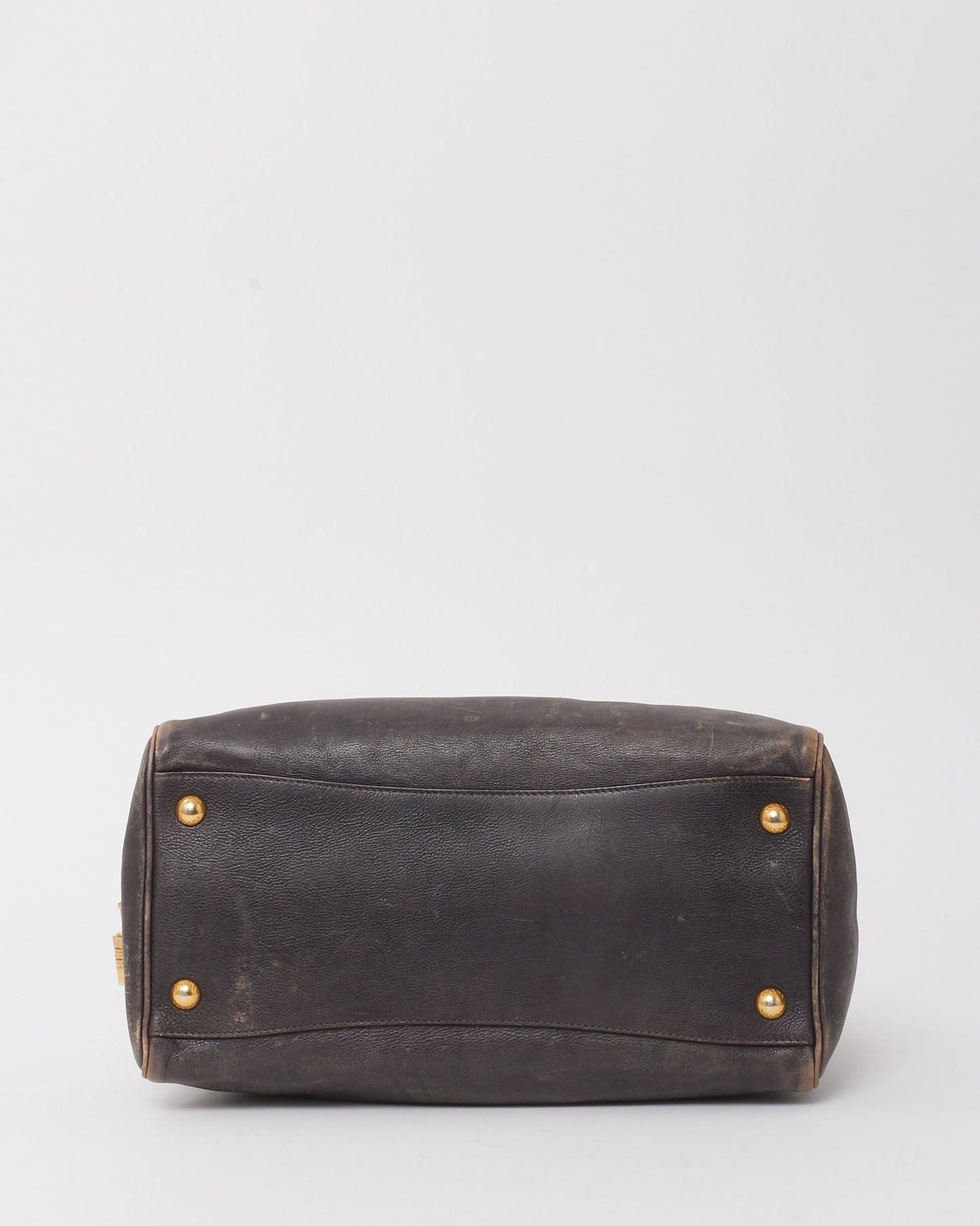 Prada Beige and Dark Blue Ombre Cervo Gold Detail Leather Top Handle Bowling Bag