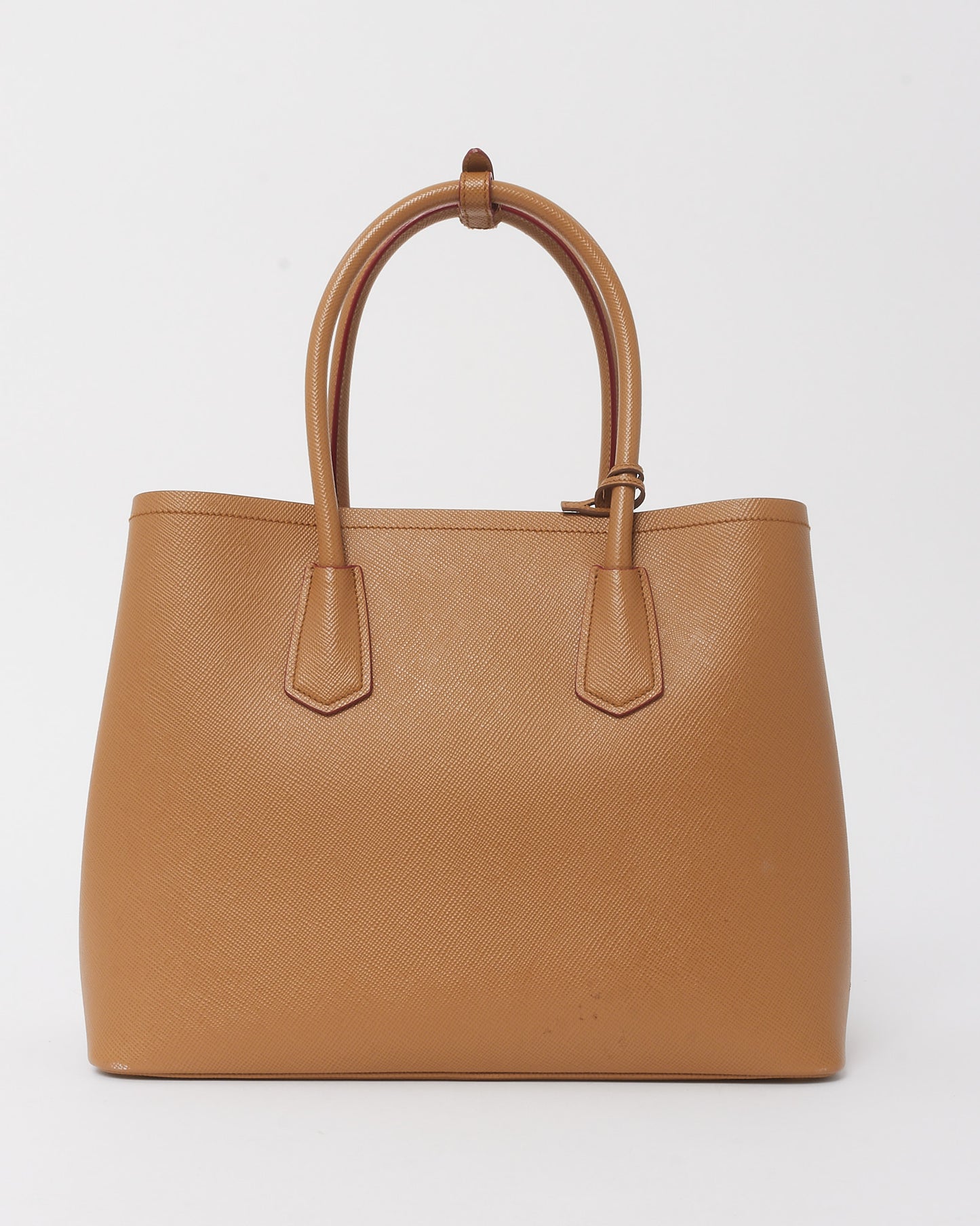 Prada Caramel Saffiano Leather With Red Interior Medium Double Tote