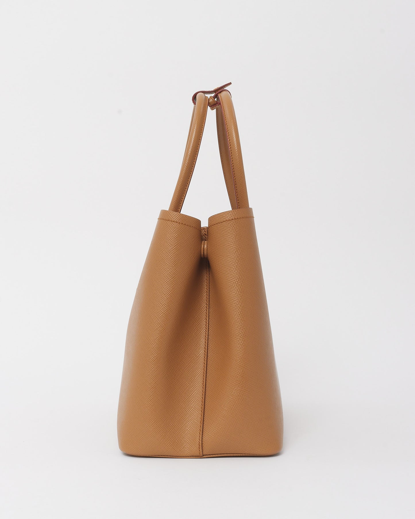 Prada Caramel Saffiano Leather With Red Interior Medium Double Tote