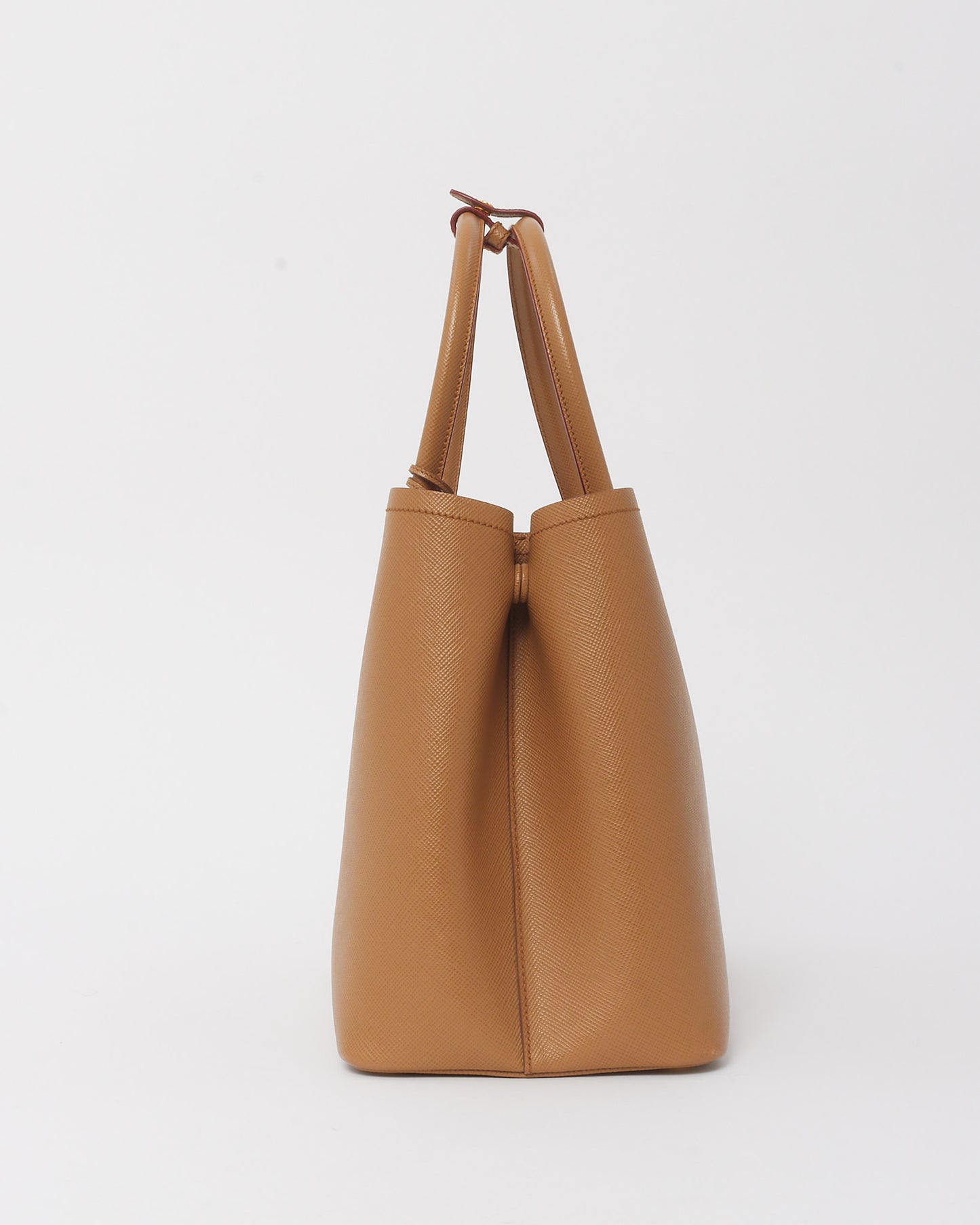 Prada Caramel Saffiano Leather With Red Interior Medium Double Tote