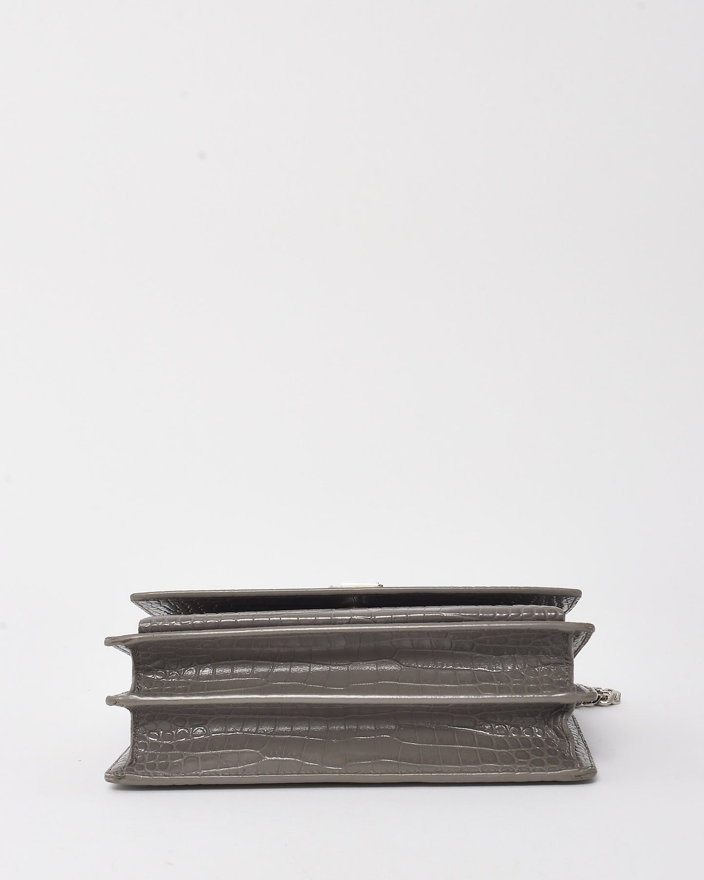 Saint Laurent Grey Patent Croc Embossed Leather Medium Sunset Bag