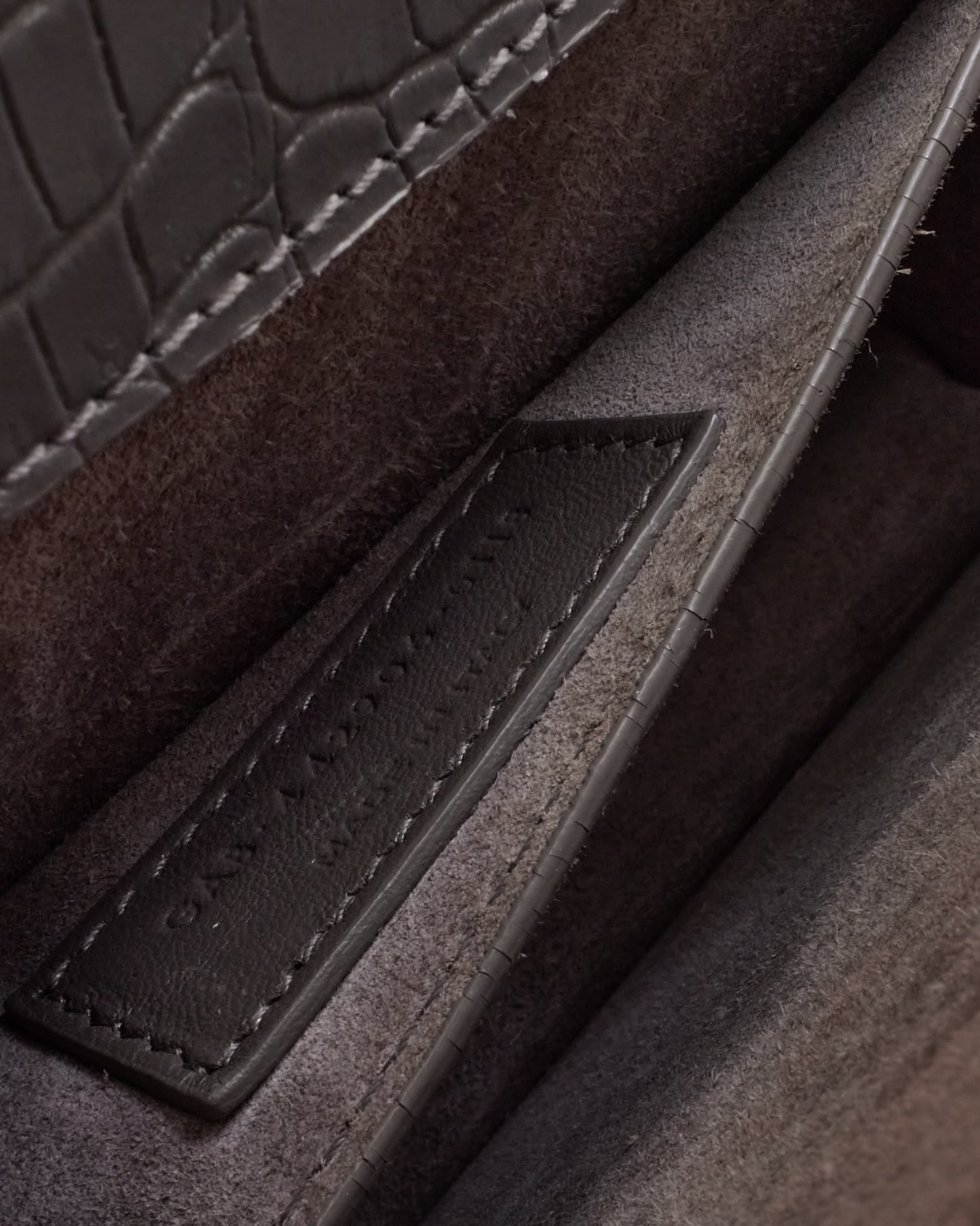 Saint Laurent Grey Patent Croc Embossed Leather Medium Sunset Bag