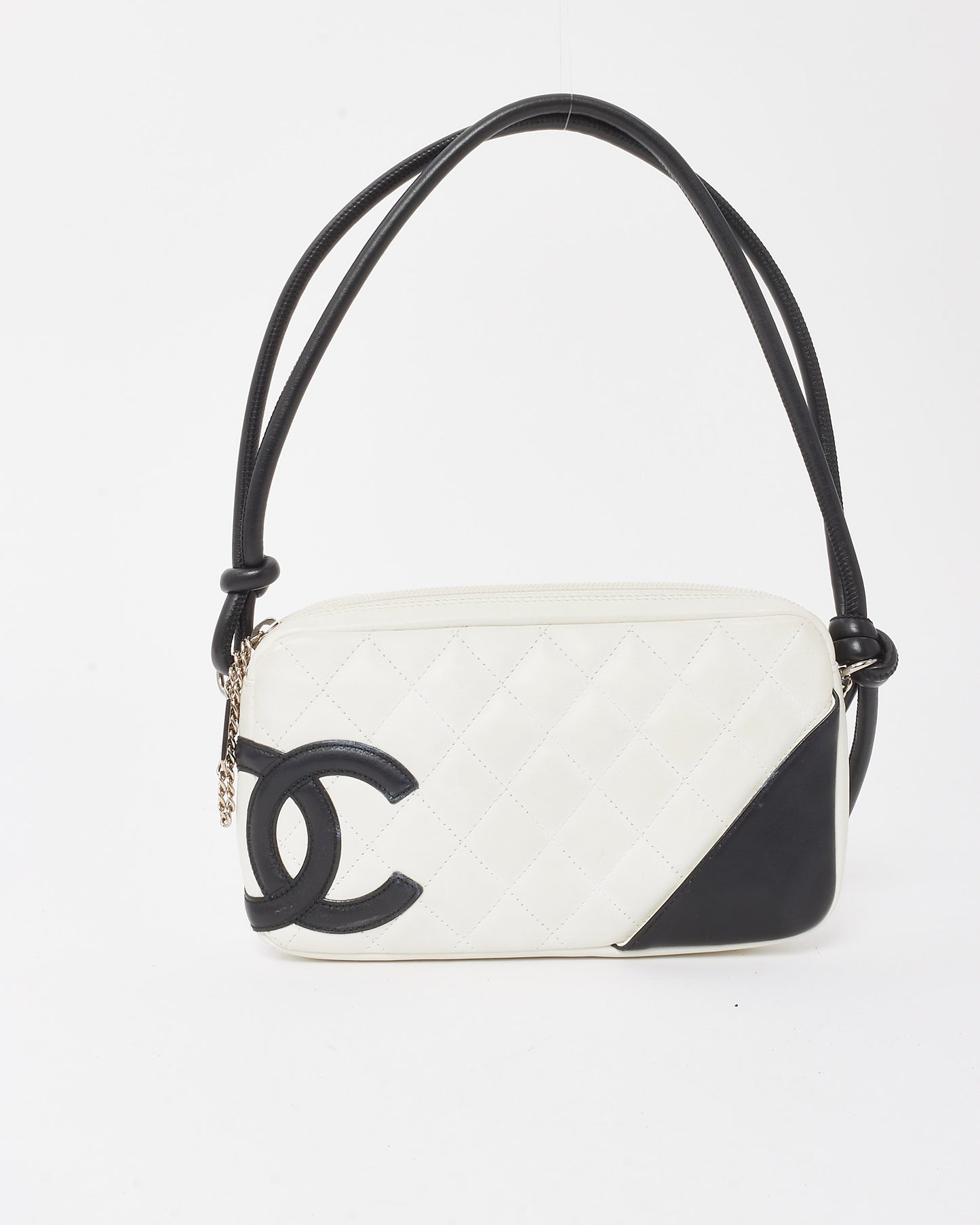 Chanel White Lambskin Leather Black CC Logo Cambon Pochette Shoulder Bag