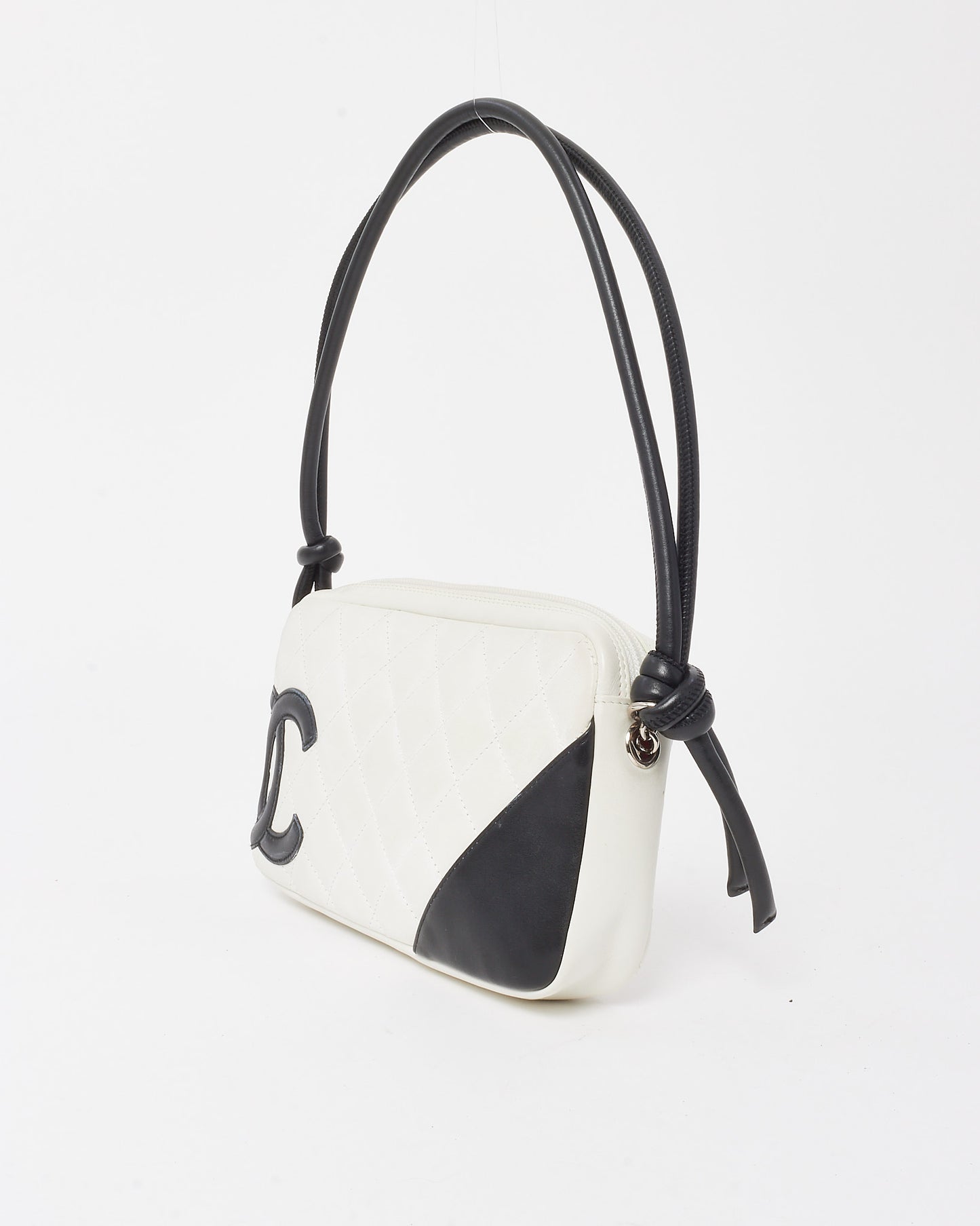 Chanel White Lambskin Leather Black CC Logo Cambon Pochette Shoulder Bag