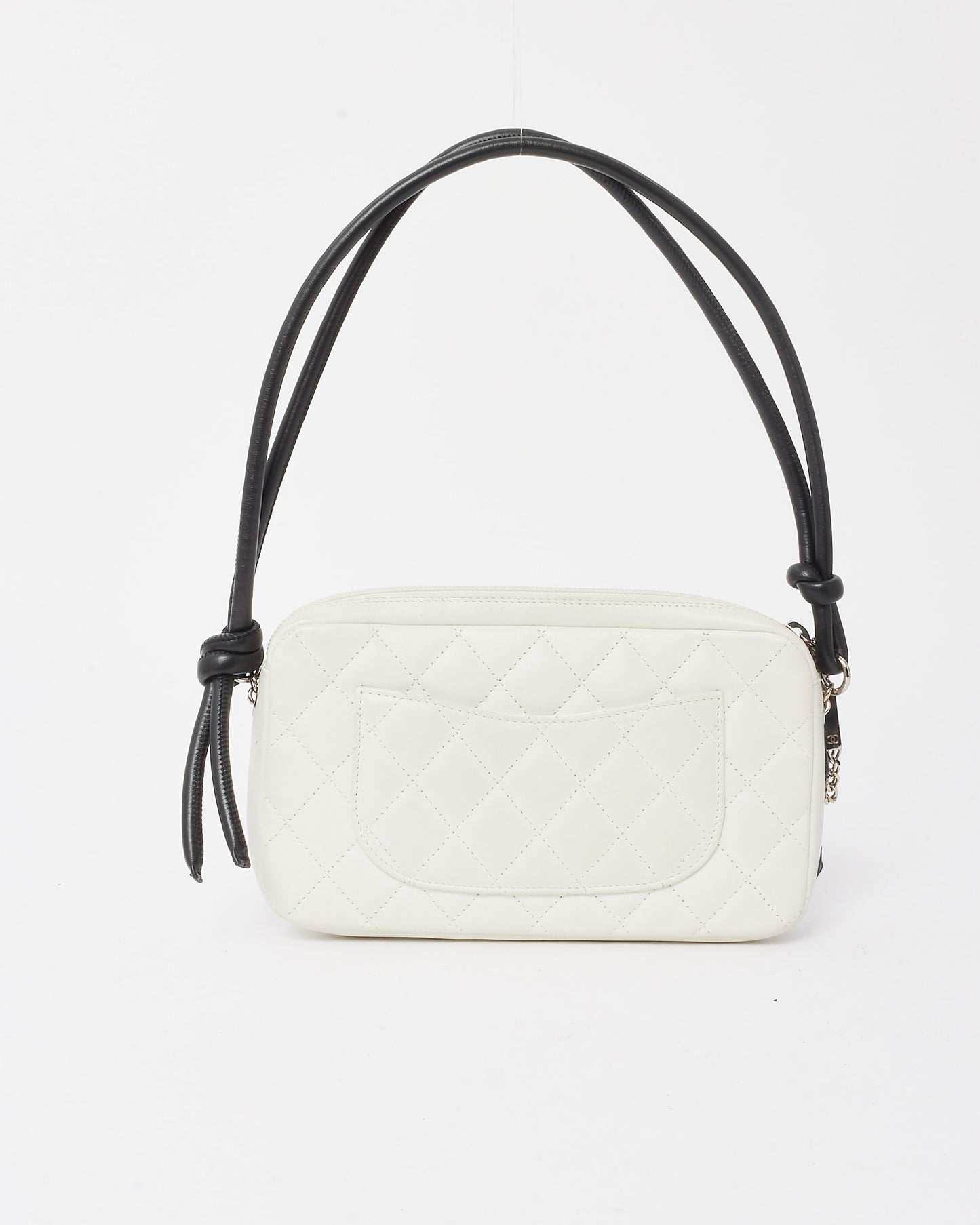 Chanel White Lambskin Leather Black CC Logo Cambon Pochette Shoulder Bag
