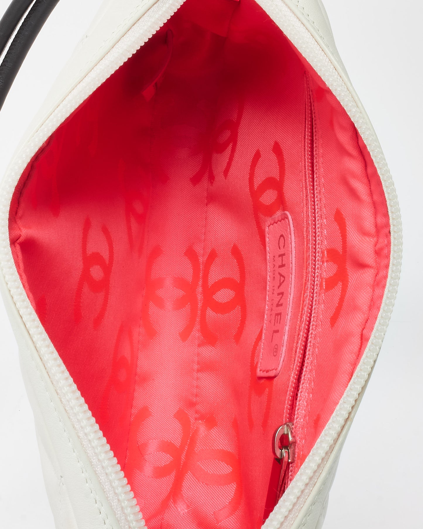 Chanel White Lambskin Leather Black CC Logo Cambon Pochette Shoulder Bag