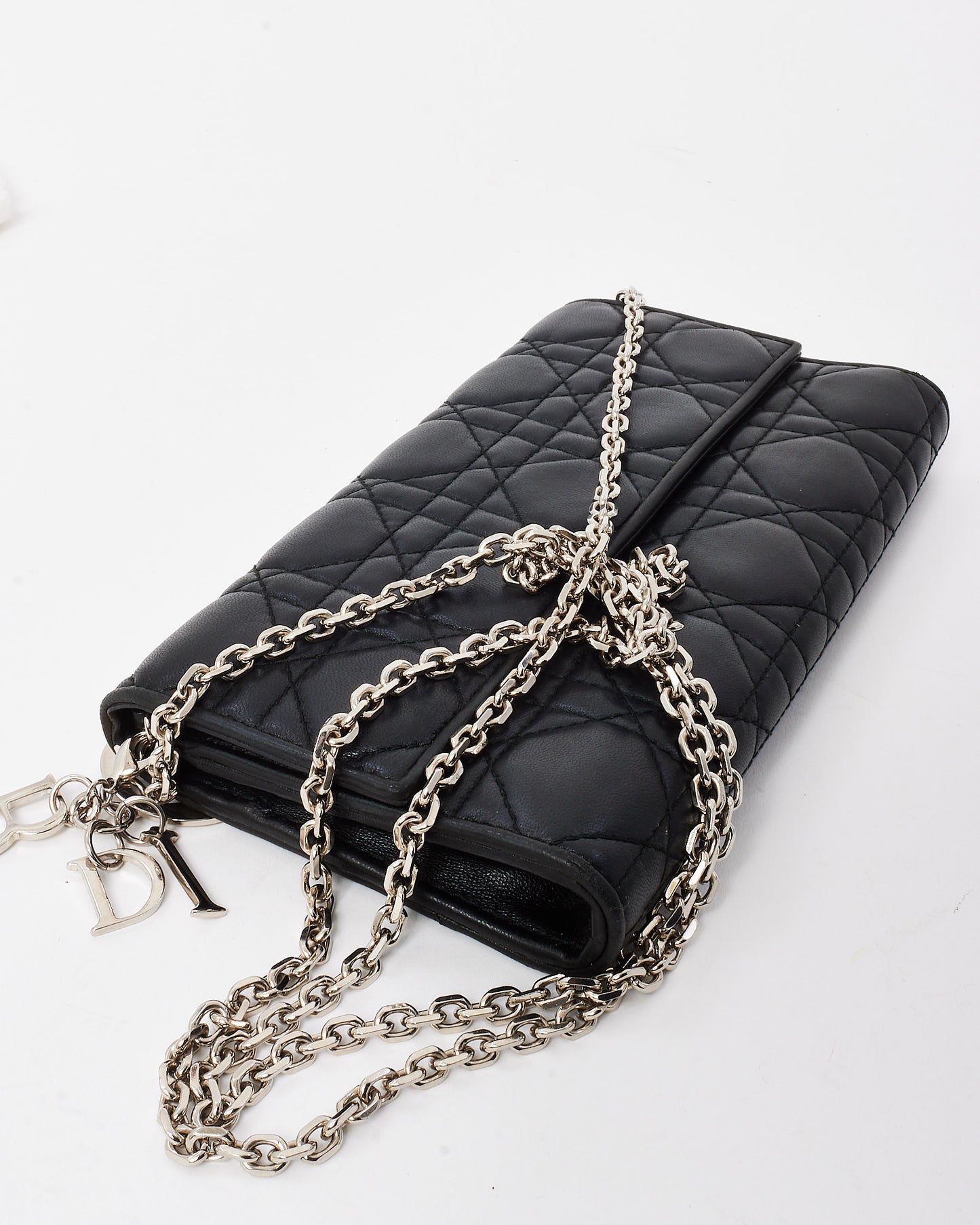 Dior Black Cannage Leather Lady Dior Pouch WOC Crossbody Bag SHW