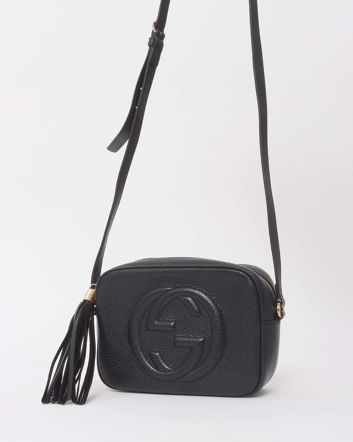 Gucci Black Pebbled Calfskin Leather GG Soho Disco Crossbody Bag