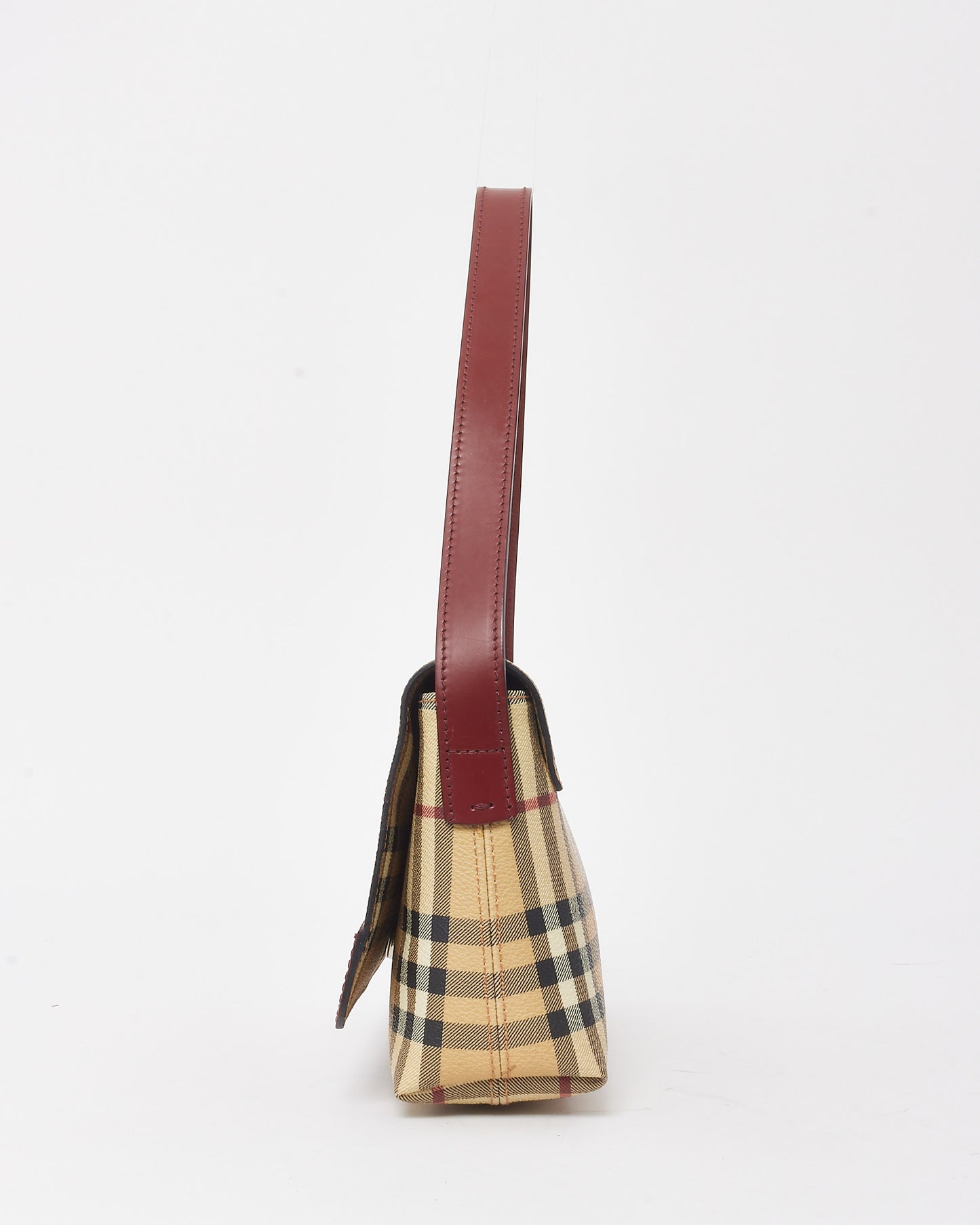 Burberry Vintage Beige Haymarket Check Coated Canvas Red Trim Shoulder Bag