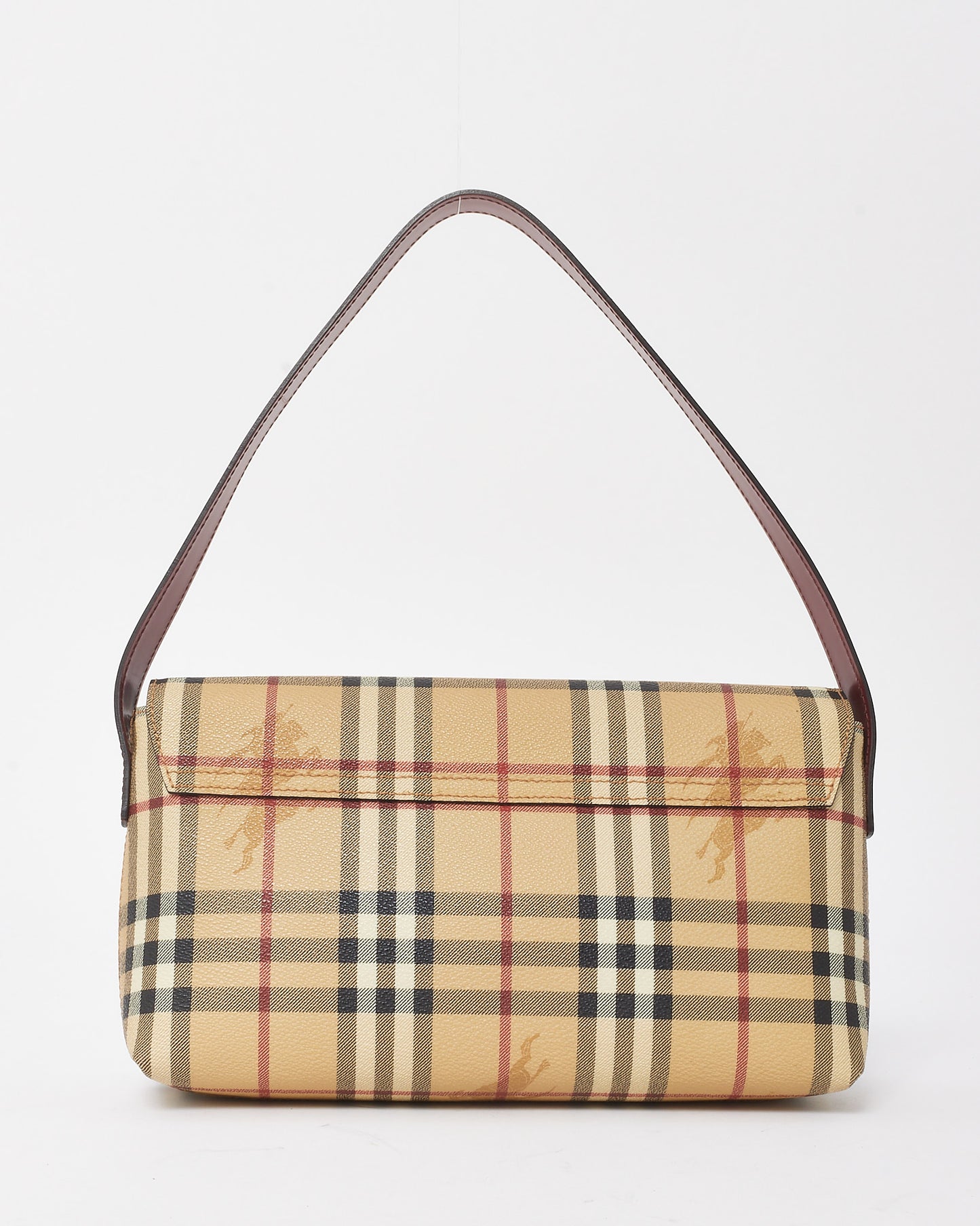 Burberry Vintage Beige Haymarket Check Coated Canvas Red Trim Shoulder Bag