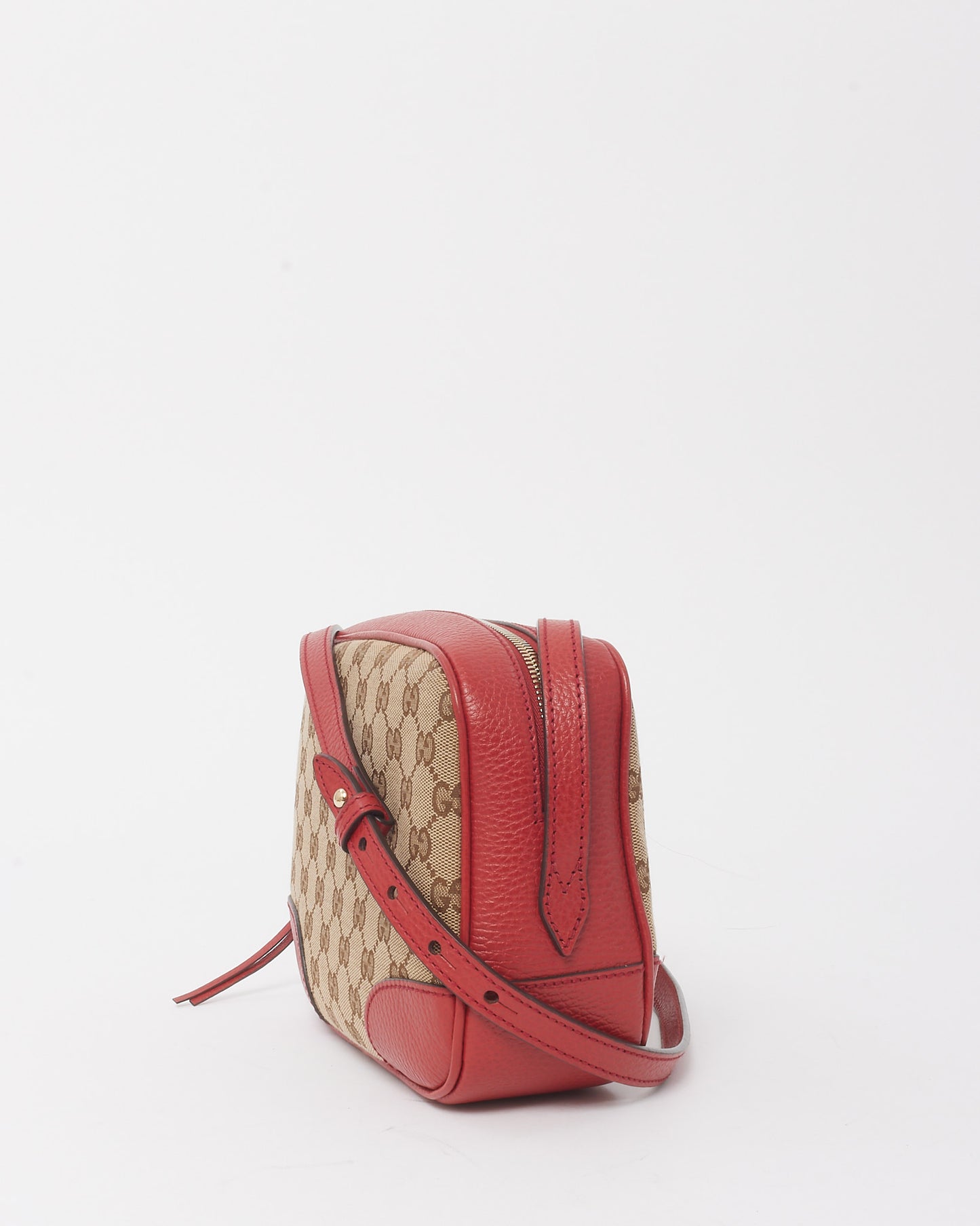 Gucci Beige and Ebony GG Monogram Canvas Red Leather Trim Mini Bree Camera Bag