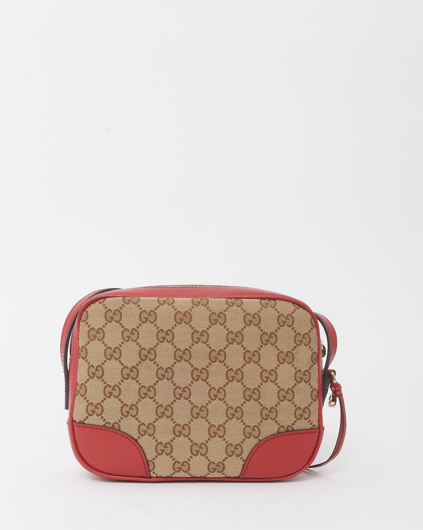 Gucci Beige and Ebony GG Monogram Canvas Red Leather Trim Mini Bree Camera Bag