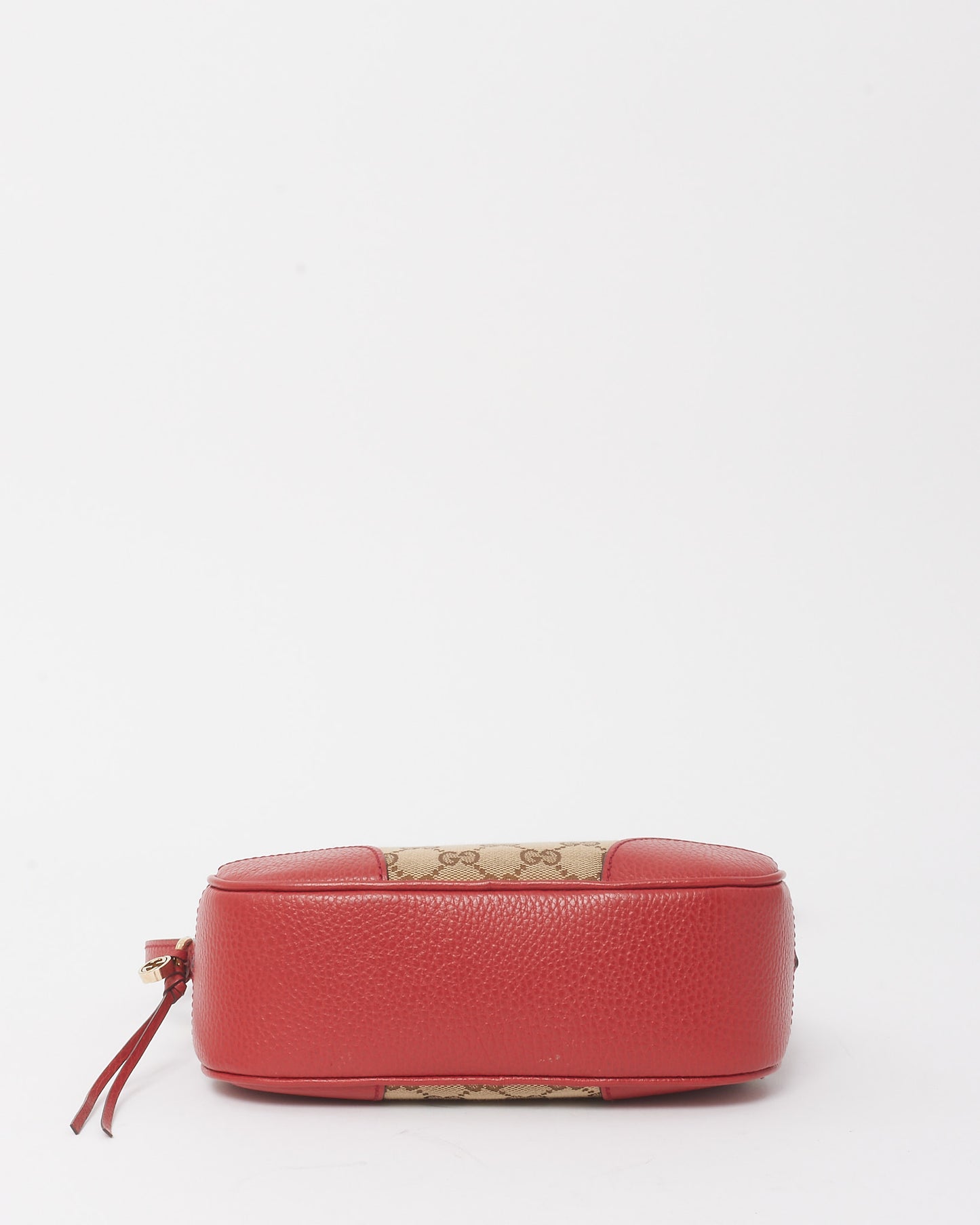 Gucci Beige and Ebony GG Monogram Canvas Red Leather Trim Mini Bree Camera Bag