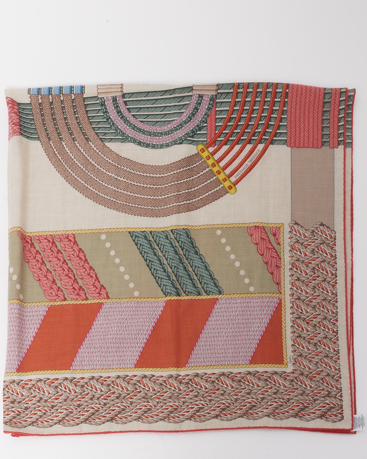 Hermès Pink/Green/Grey/Multi Cashmere Silk Dressage Tressage 140 Scarf Shawl