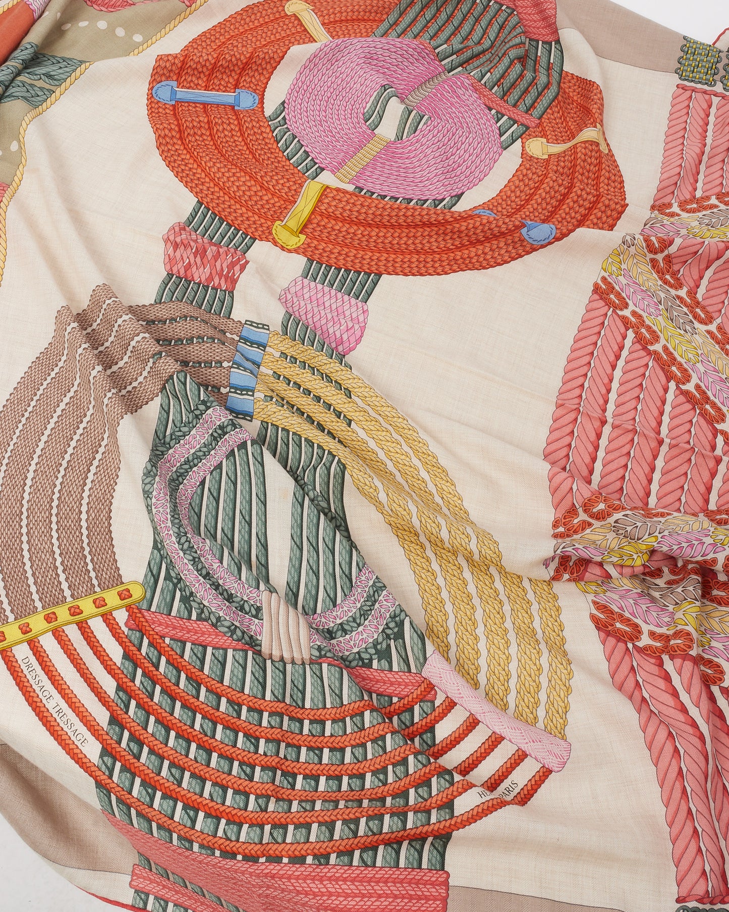 Hermès Pink/Green/Grey/Multi Cashmere Silk Dressage Tressage 140 Scarf Shawl