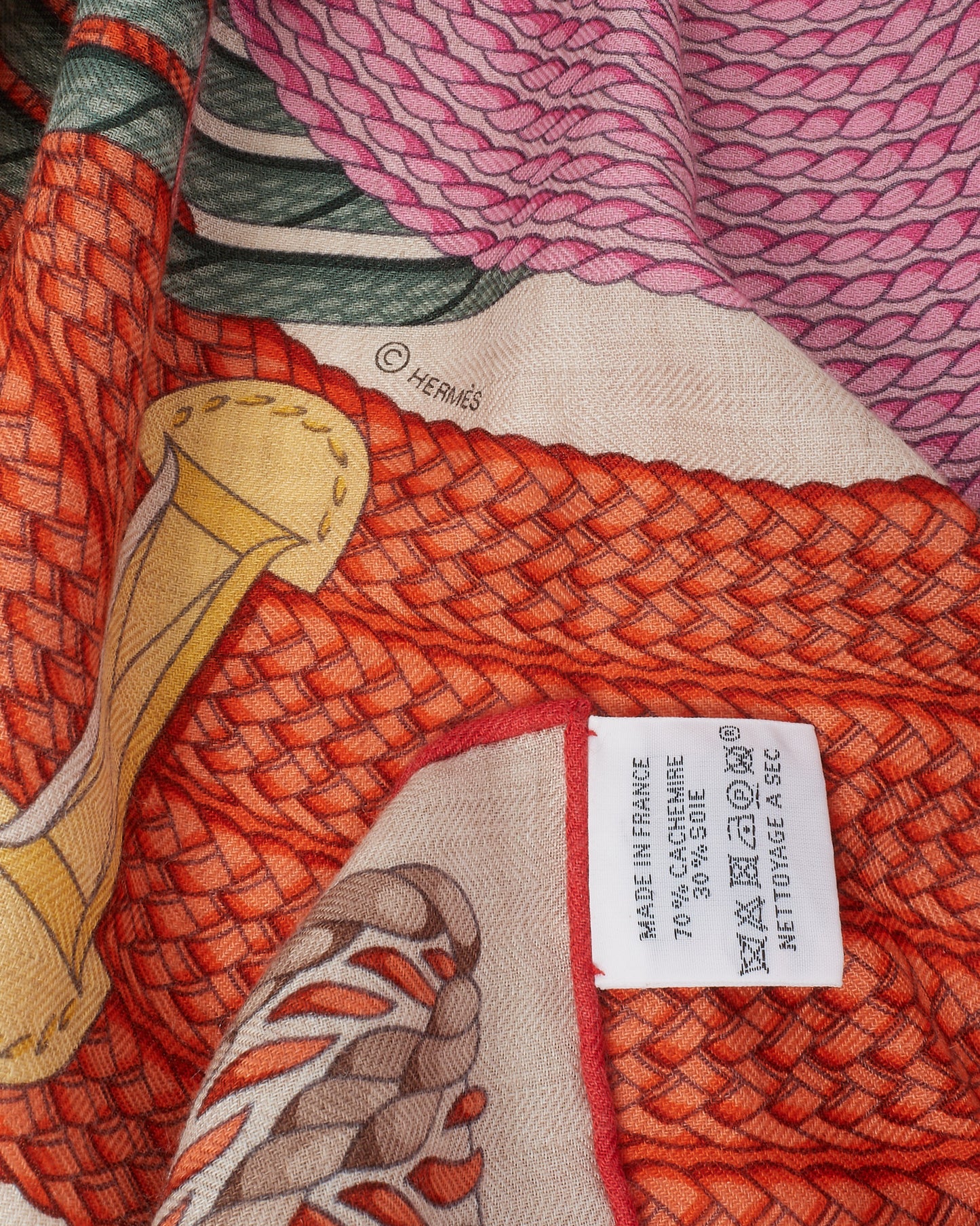 Hermès Pink/Green/Grey/Multi Cashmere Silk Dressage Tressage 140 Scarf Shawl