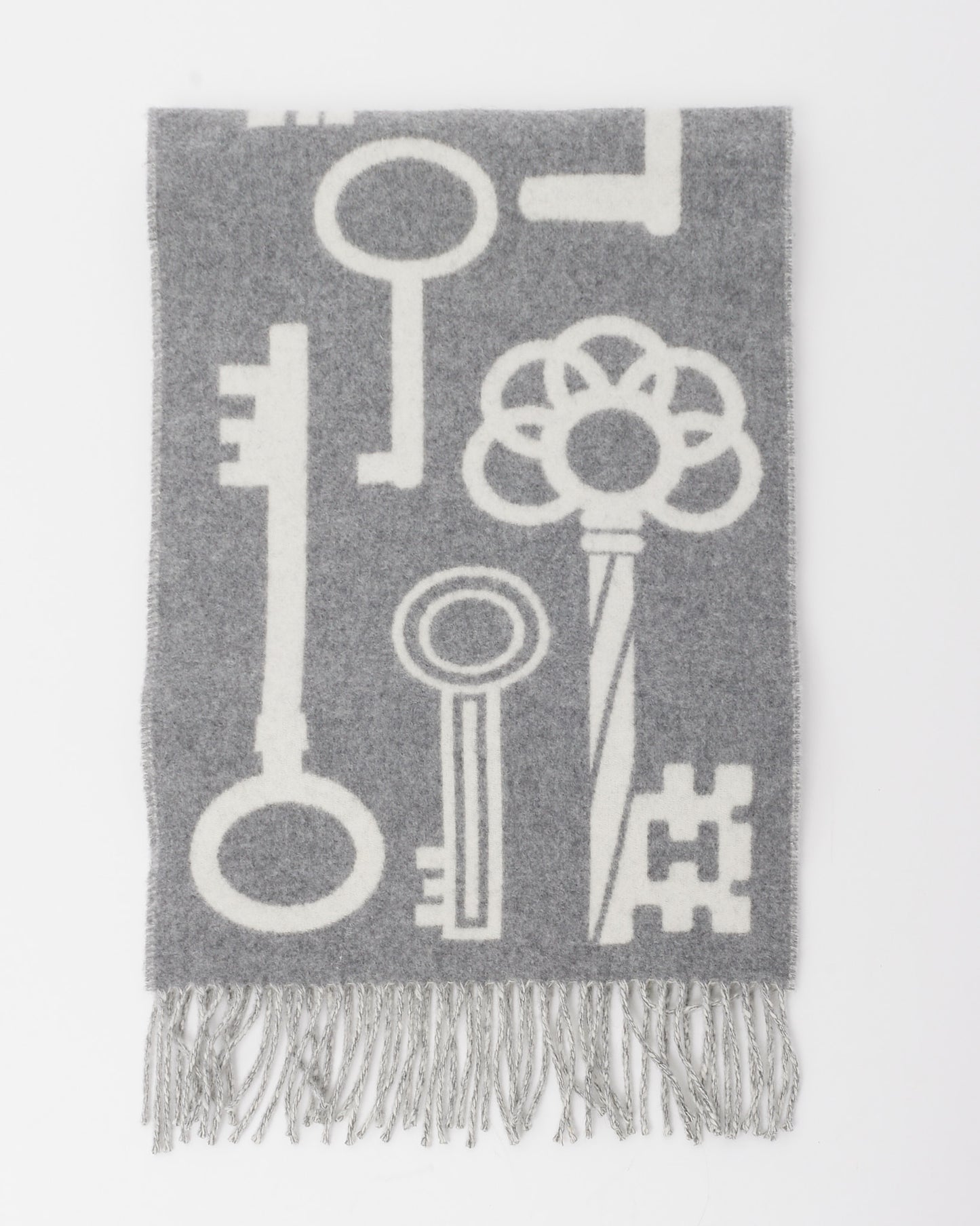 Hermès Grey and White Casaque Porte-Clefs Cashmere Scarf