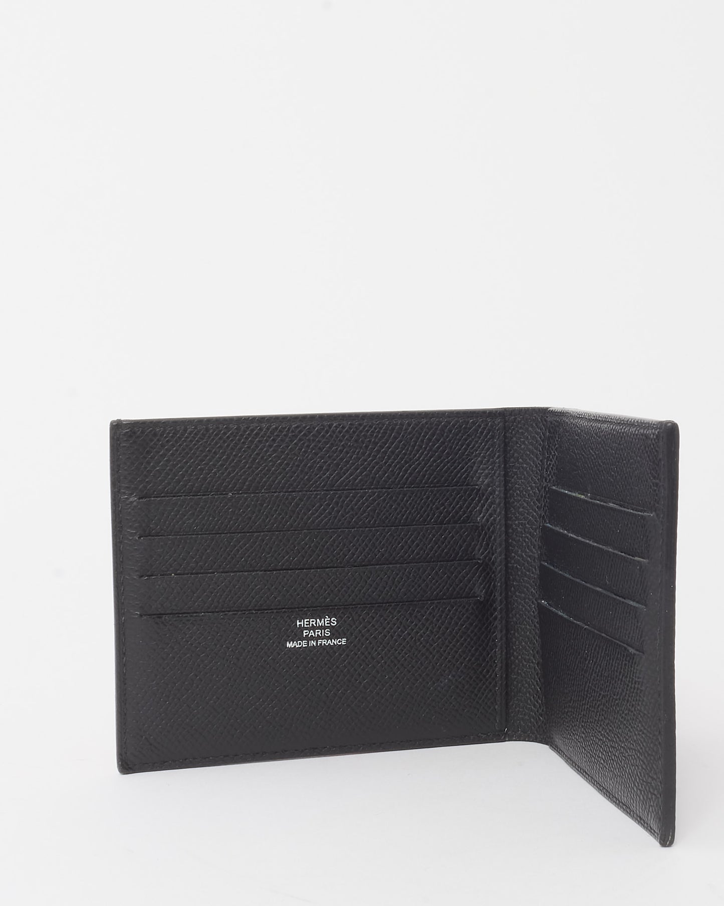 Hermès Black Epsom Leather Citizen Twill Compact Card Holder Wallet
