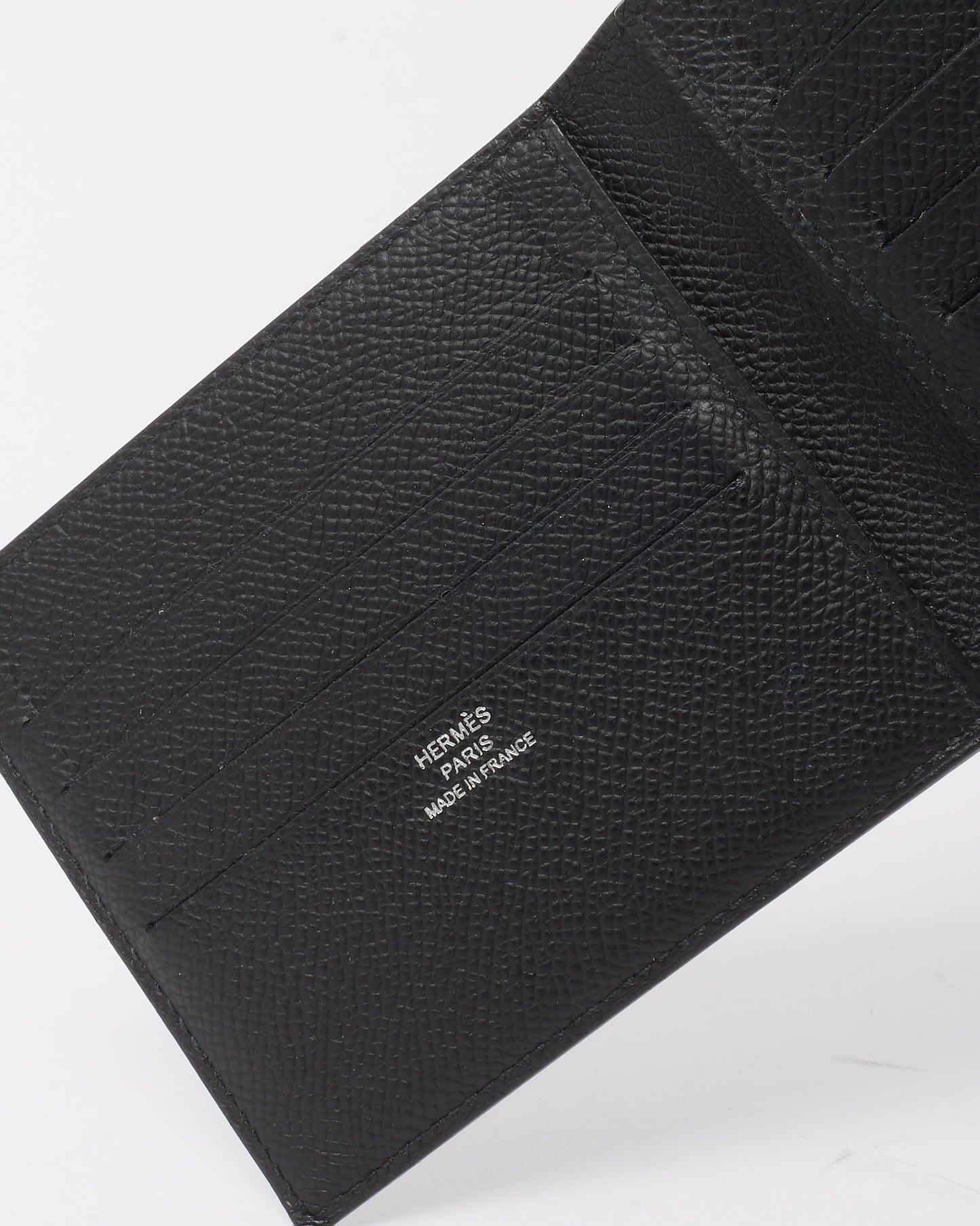 Hermès Black Epsom Leather Citizen Twill Compact Card Holder Wallet