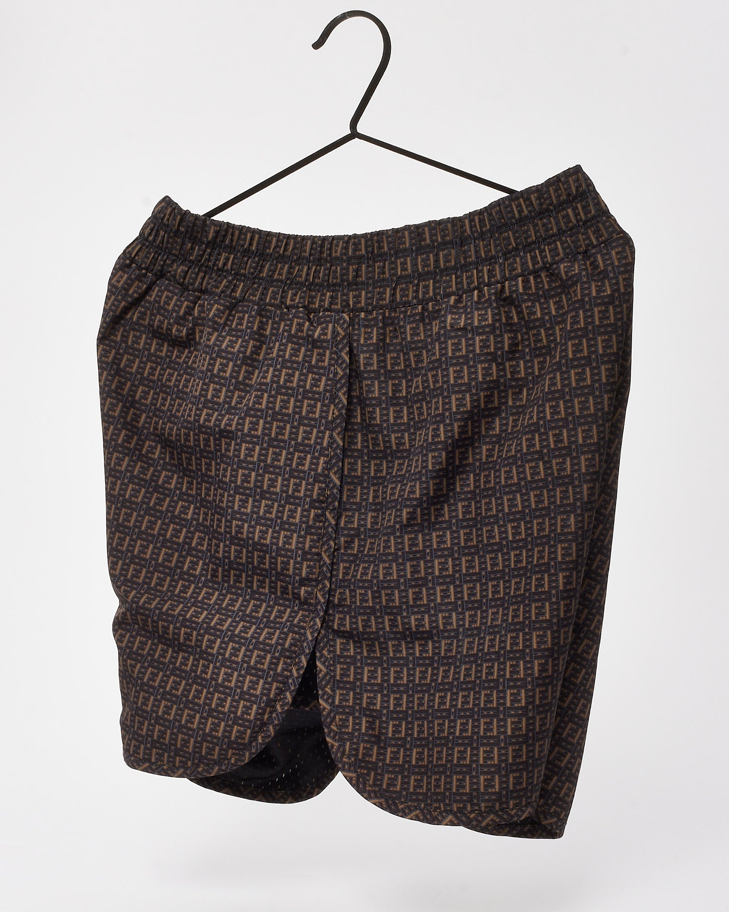 Fendi Black and Beige Forever Fendi Woven FF Zucca Logo Print Nylon Shorts - L