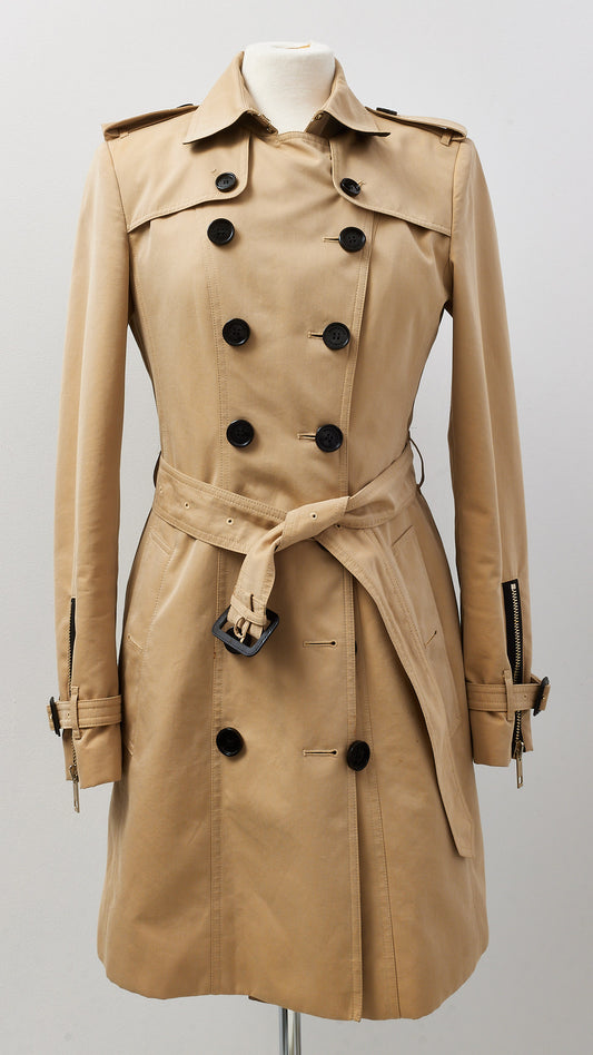 Burberry London Beige Black Detail Zip Trench Coat - US 8