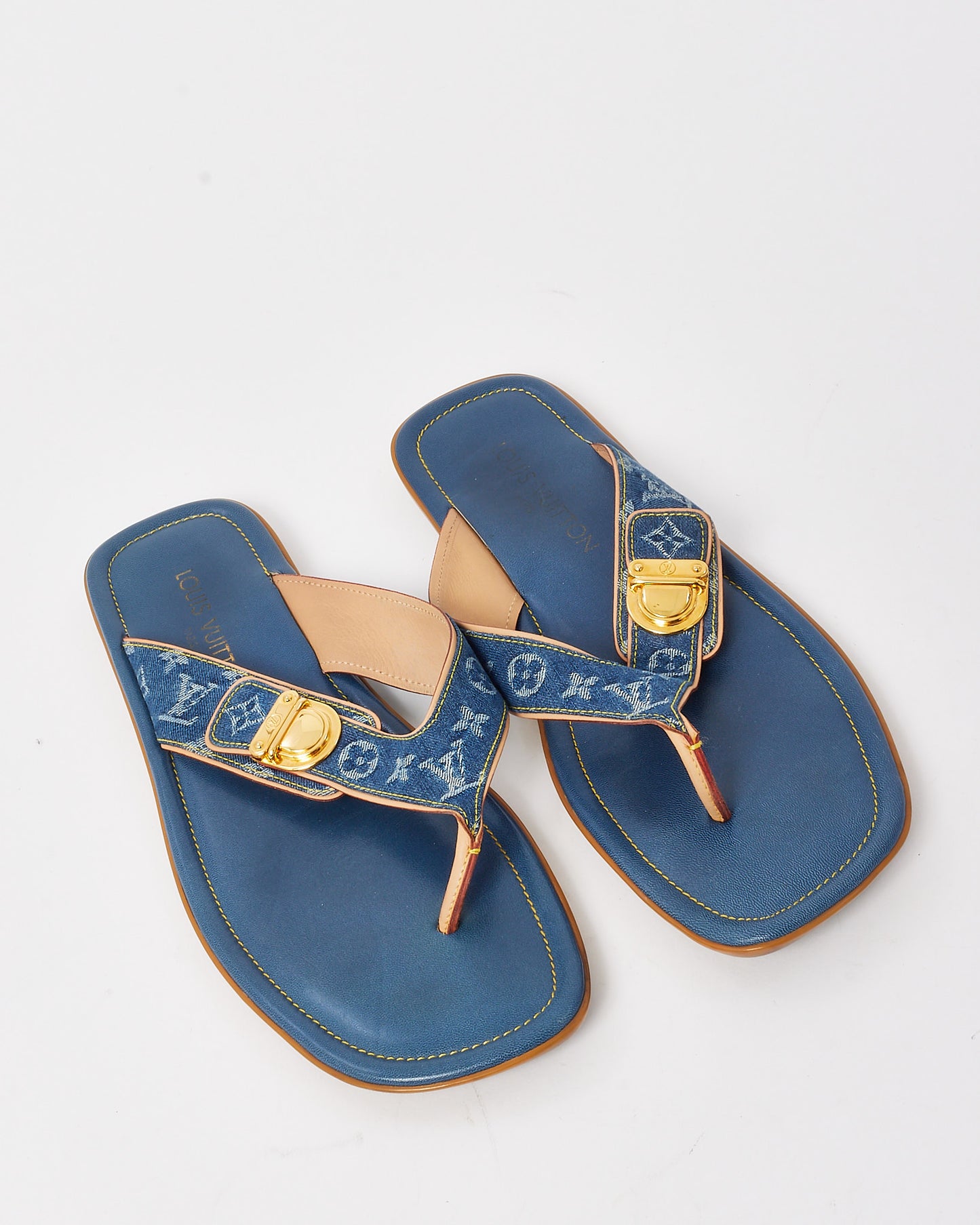 Louis Vuitton Blue Denim Monogram Flip Flops - 41