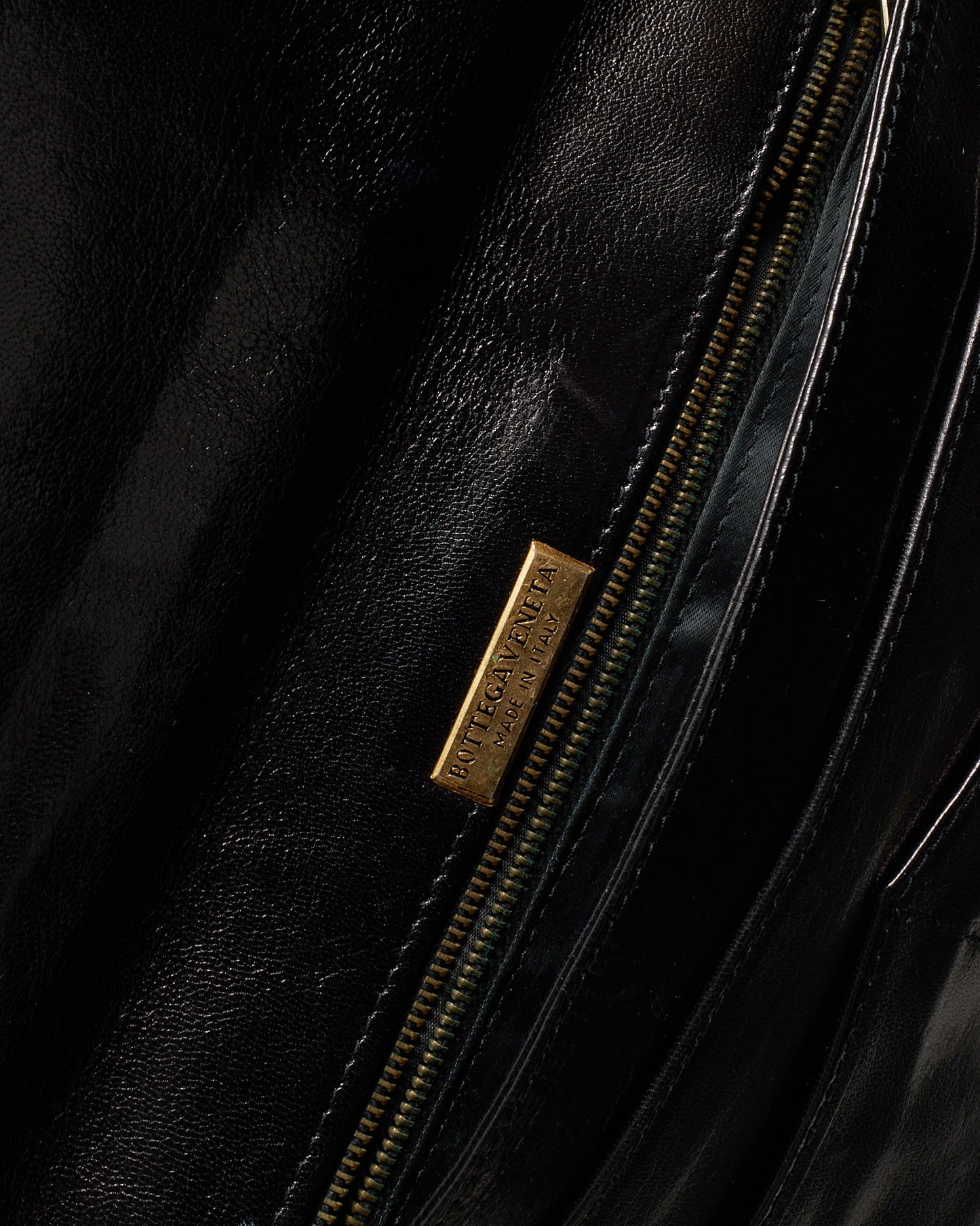 Bottega Veneta Vintage Black Glazed Calfskin Fold Over Clutch