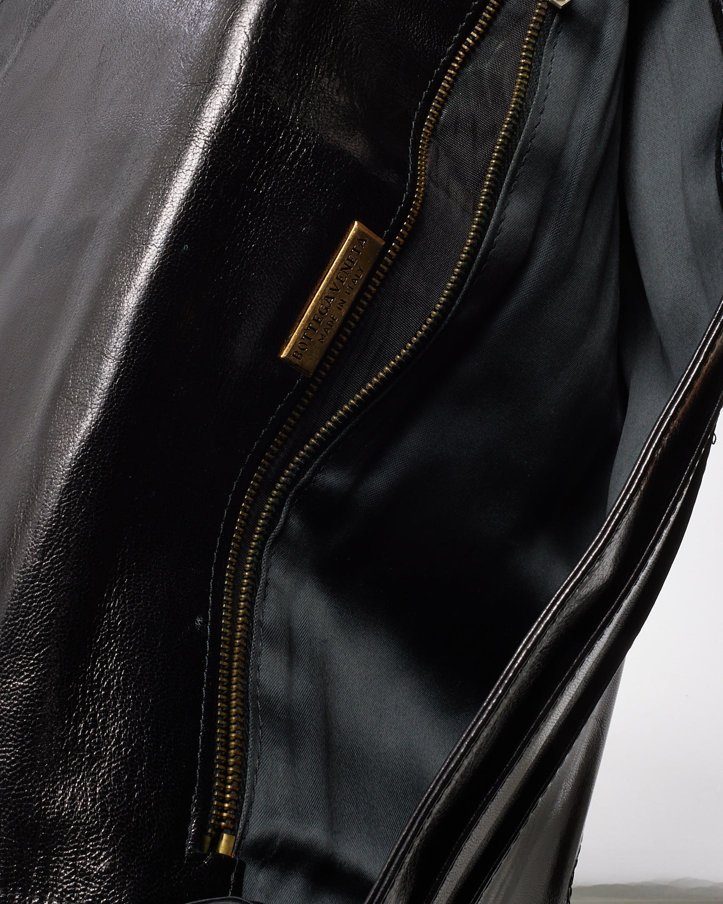 Bottega Veneta Vintage Black Glazed Calfskin Fold Over Clutch