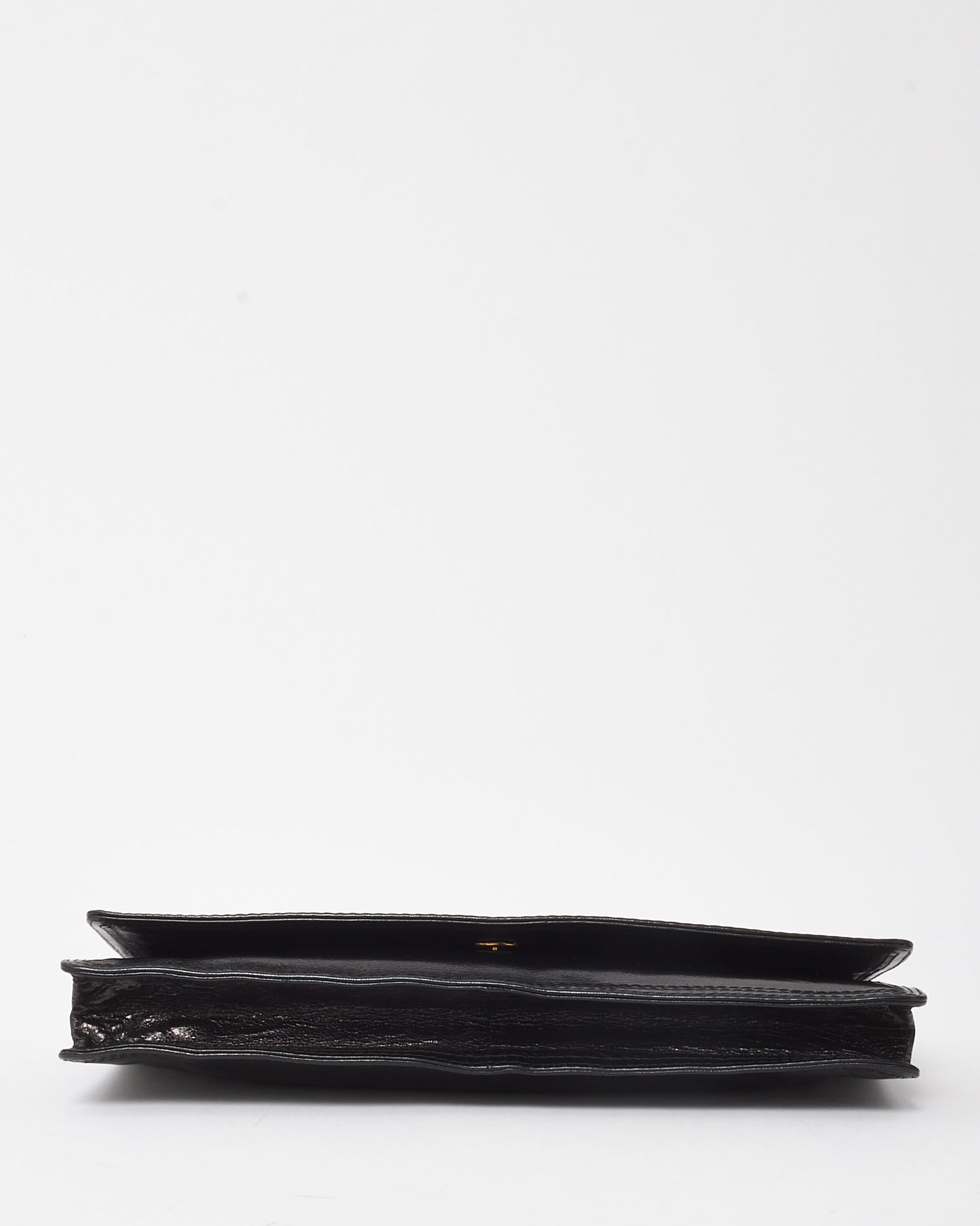 Bottega Veneta Vintage Black Glazed Calfskin Fold Over Clutch