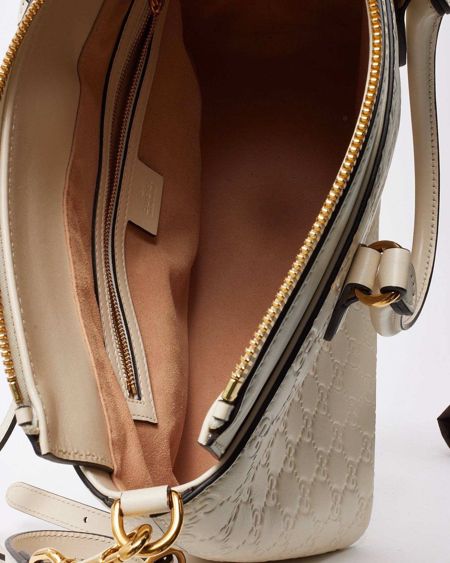 Gucci White GG Guccissima Embossed Leather 2Way Convertible Tote Bag