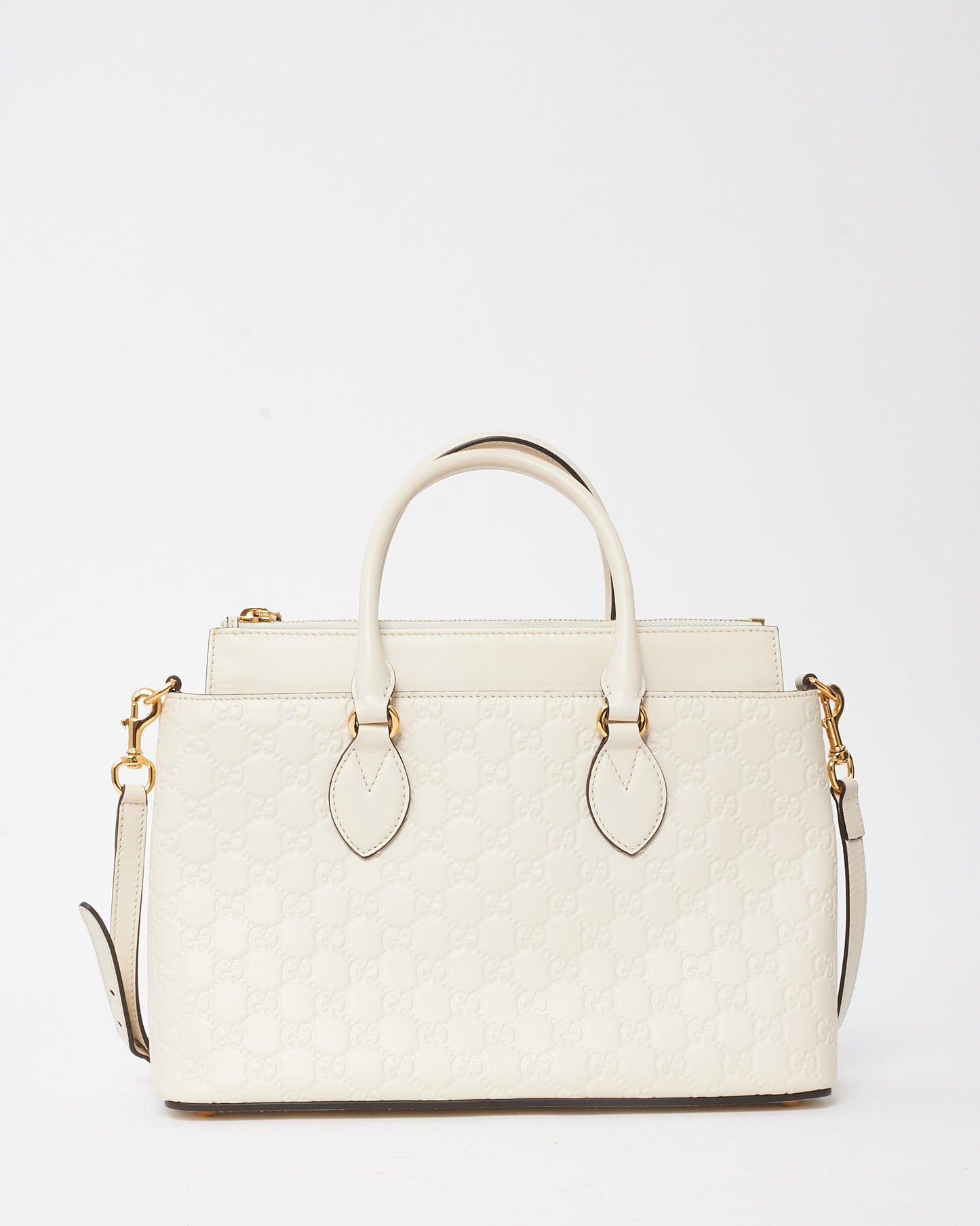 Gucci White GG Guccissima Embossed Leather 2Way Convertible Tote Bag