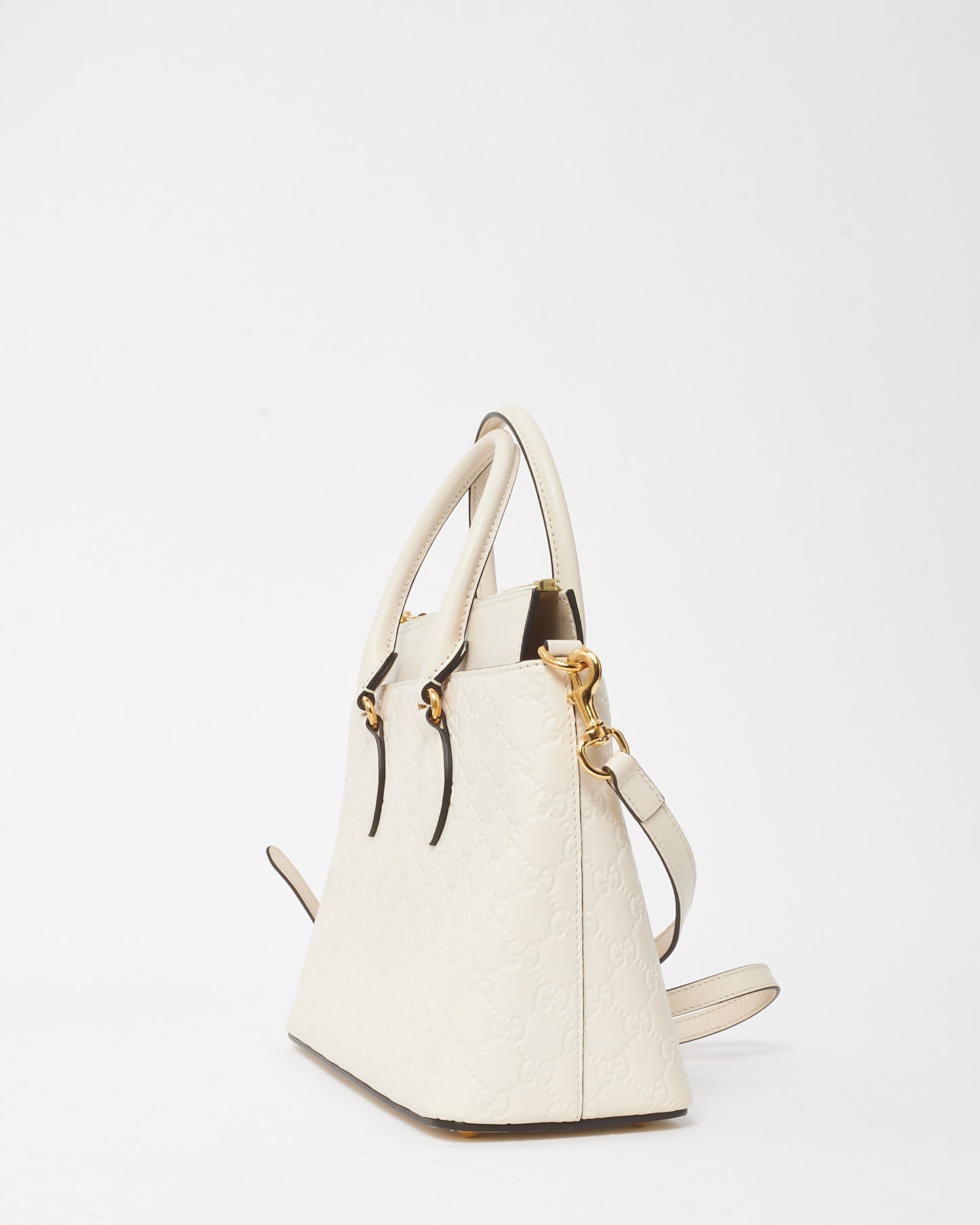 Gucci White GG Guccissima Embossed Leather 2Way Convertible Tote Bag