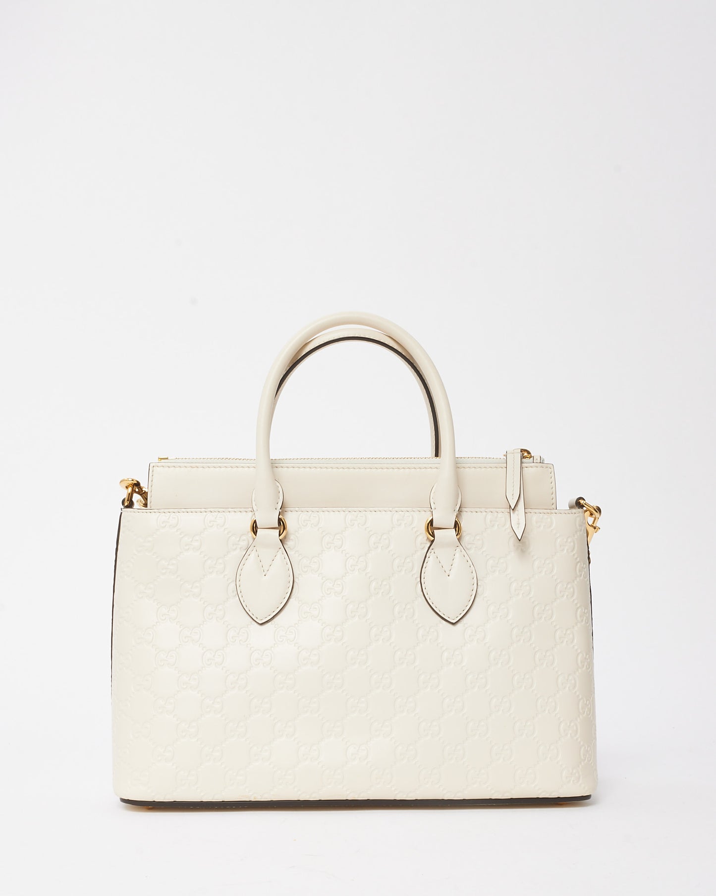 Gucci White GG Guccissima Embossed Leather 2Way Convertible Tote Bag