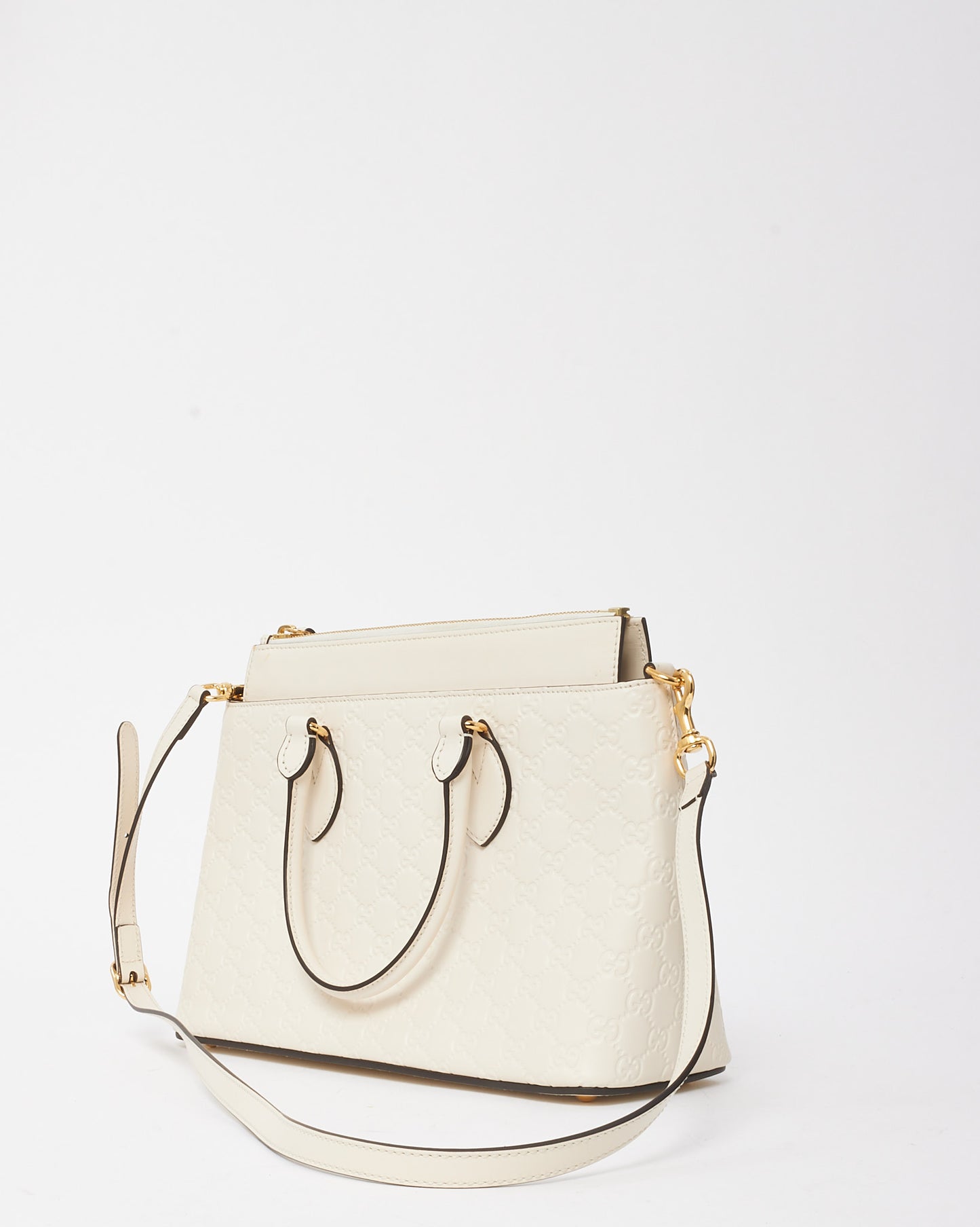 Gucci White GG Guccissima Embossed Leather 2Way Convertible Tote Bag