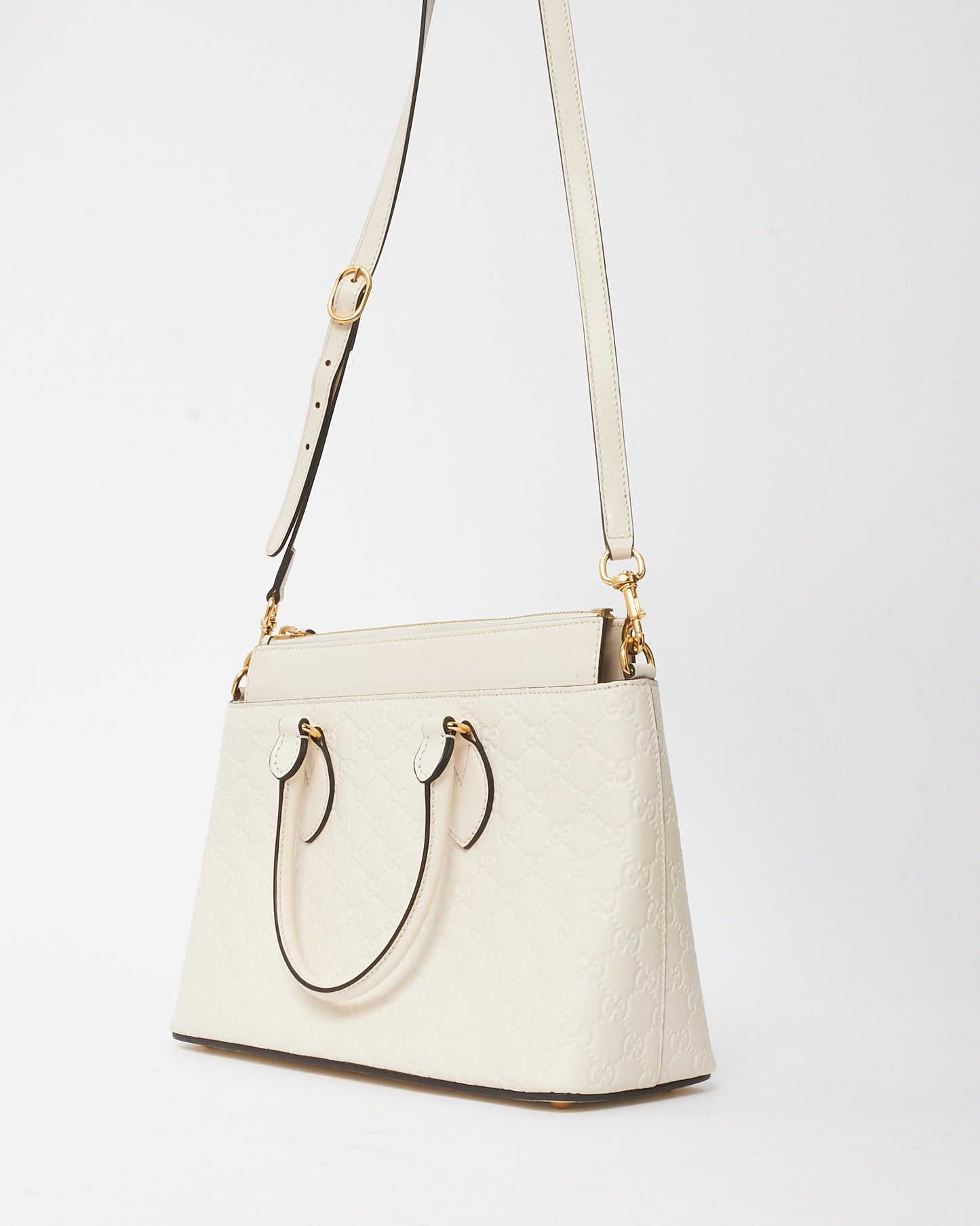Gucci White GG Guccissima Embossed Leather 2Way Convertible Tote Bag