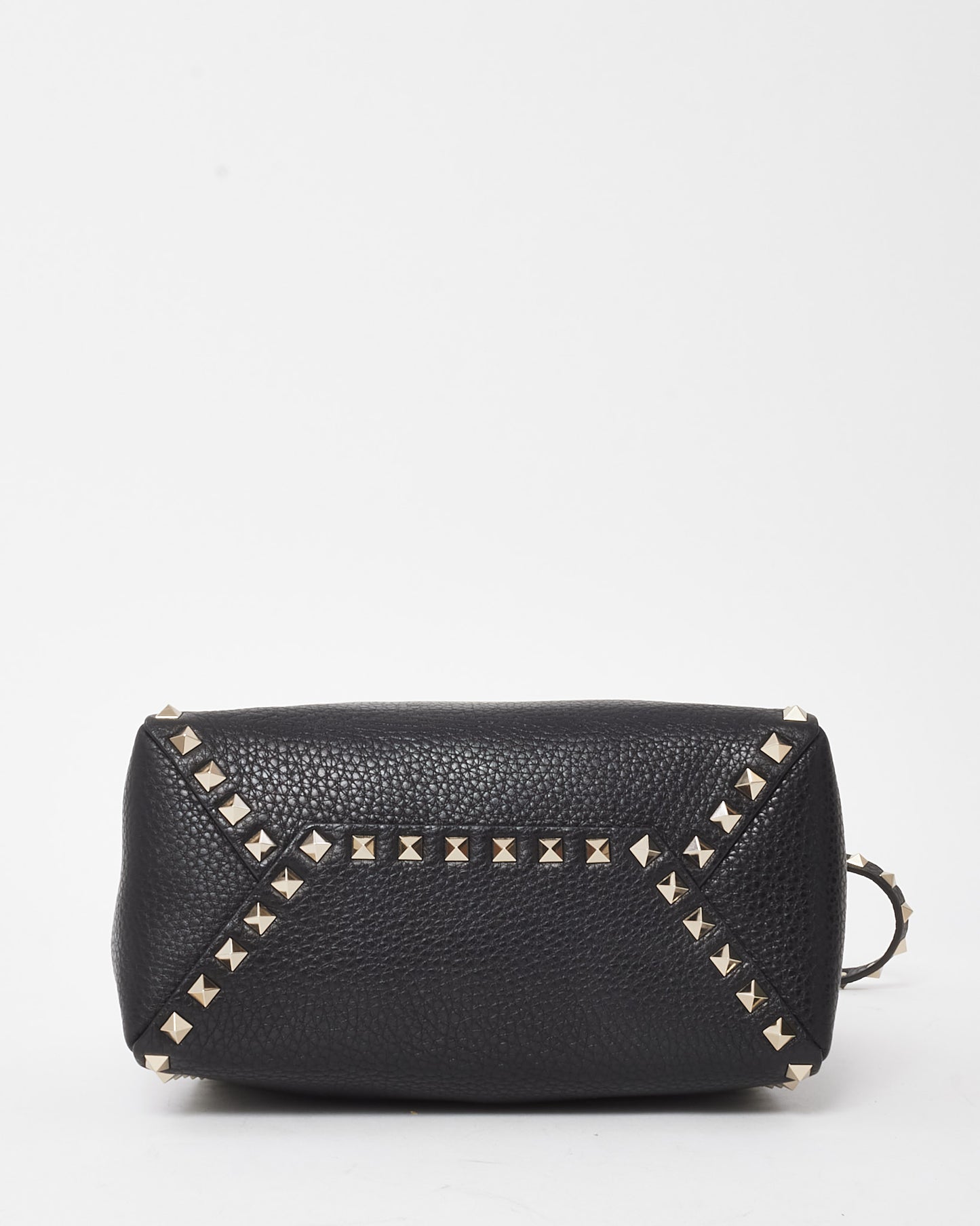 Valentino Black Grained Leather Silver Rockstud Drawstring Bucket Bag