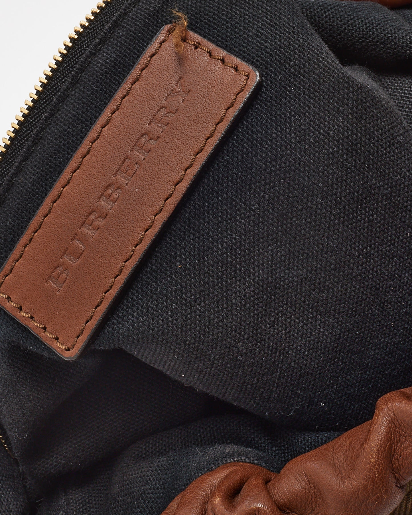 Burberry Brown Leather and Beige House Check Canvas Little Crush Crossbody Bag